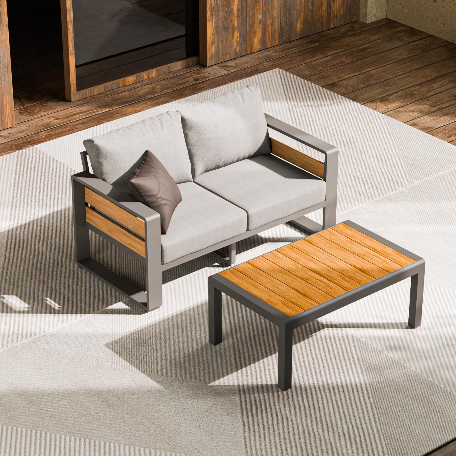 ZANDOR Aluminum Outdoor Patio Furniture-Loveseat with Table,Dark Gray