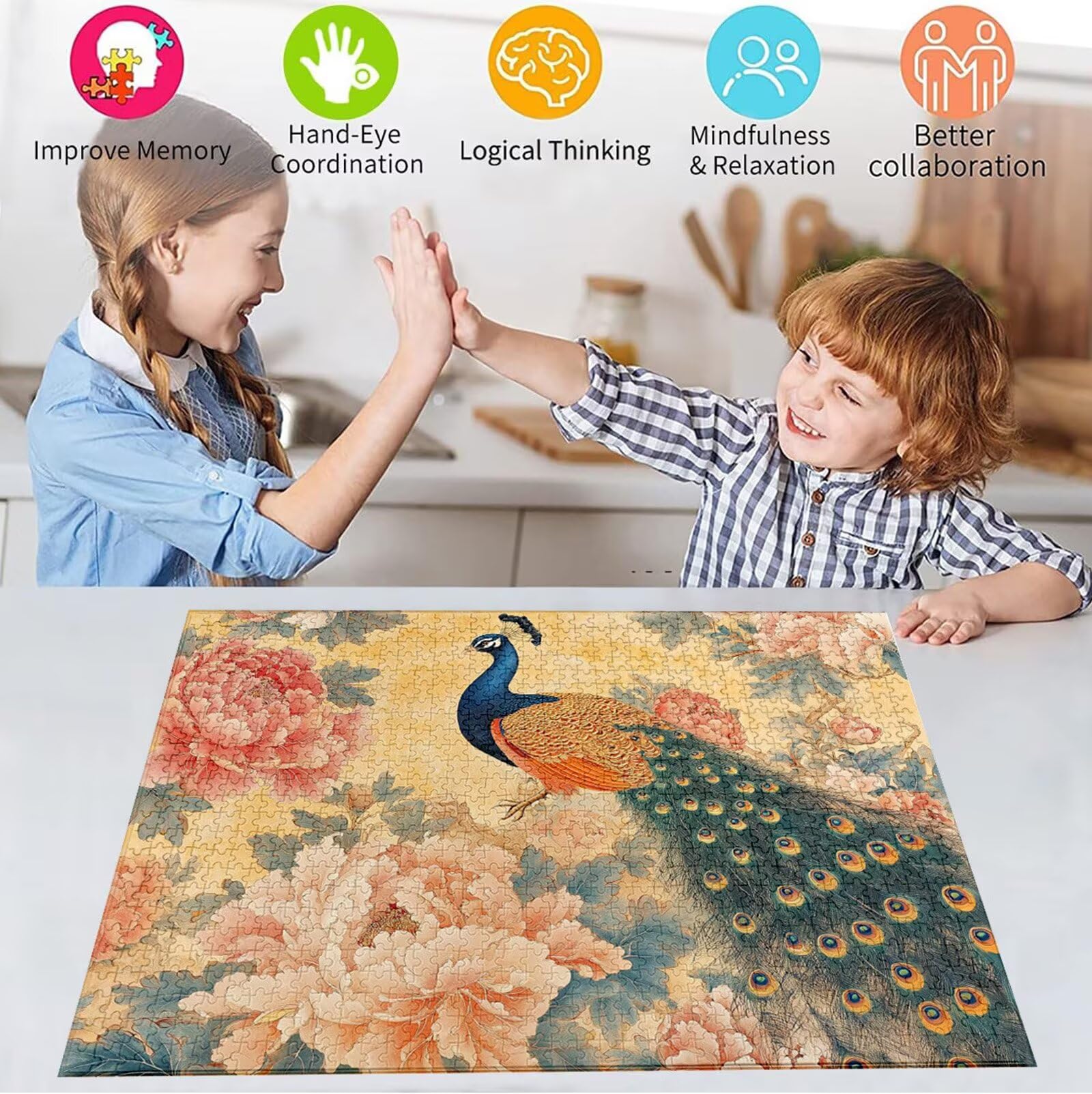 Puzzle 5000 Pezzi, 3 4 5 Anni Puzzle Peonia 6 7 8 Anni Giochi Educativi Sostenibili Con Motivi Per Adulti Da Gioco in Legno Di Alta Qualità Jigsaw Pavone per Gioco Familiare, 2026 Regalo Natale H-4013