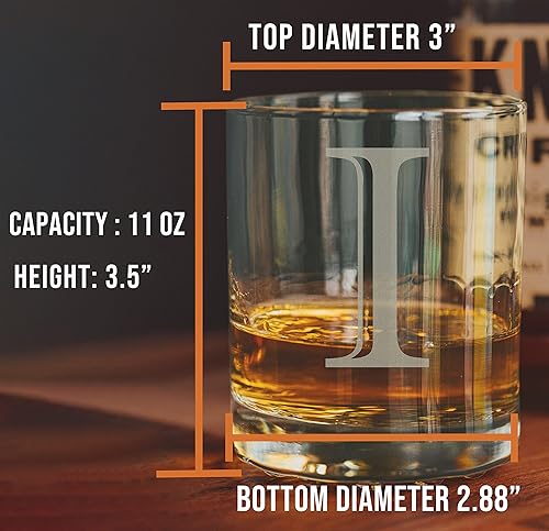 Miniatura 4 de Monograma grabado de 11 oz Whisky Rocks Glass (letra I), regalos personalizados de Bourbon A-Z para hombres, vidrio escocés personalizado a la