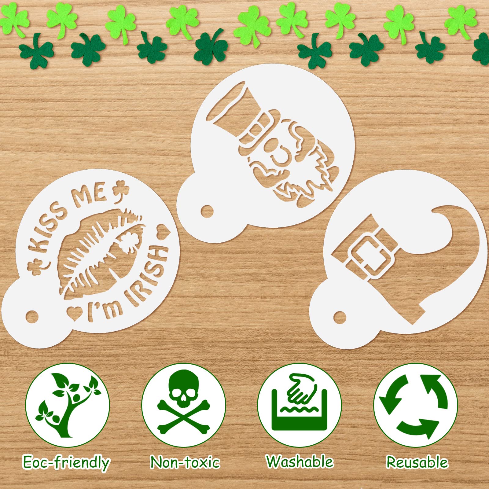 30 Pieces St. Patrick's Day Cookies Stencils Shamrock Cookie Screen Print St. Patrick's Day Baking Holiday Stencils DIY Crafts St. Patrick's Day Shamrock Cookie Stencil Templates Decoration - Image 3