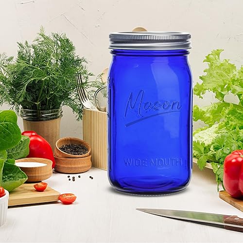 Miniatura 9 de Tarros Mason de 32 onzas, paquete de 12 tarros Mason de boca ancha con tapas herméticas, tarros de vidrio para fermentación, decapado, preparación