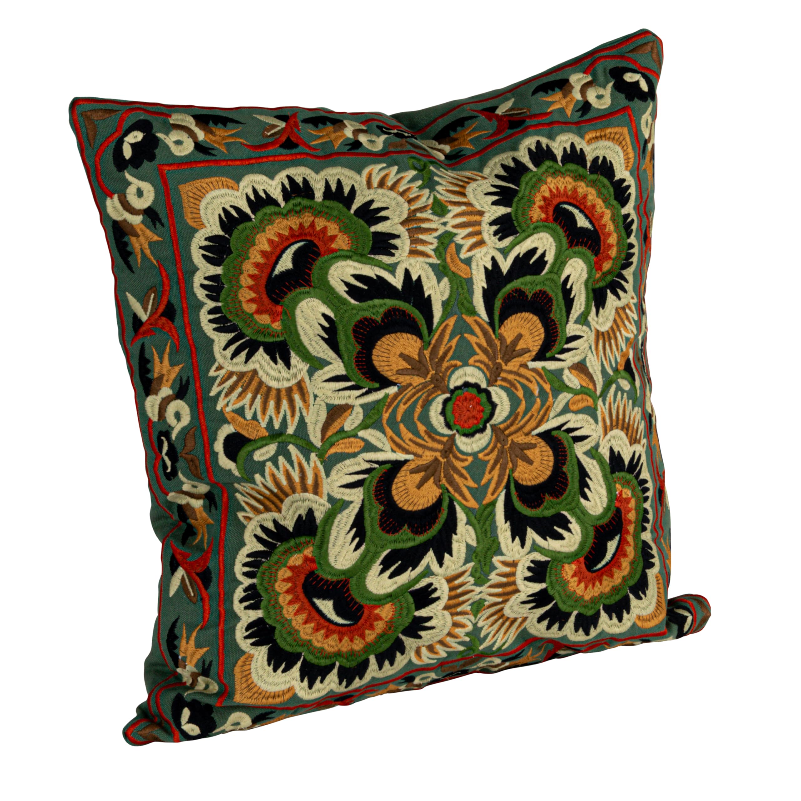 Photo 1 of Creative Co-Op Square Cotton Embroidered Pillow with Design, Multi Color