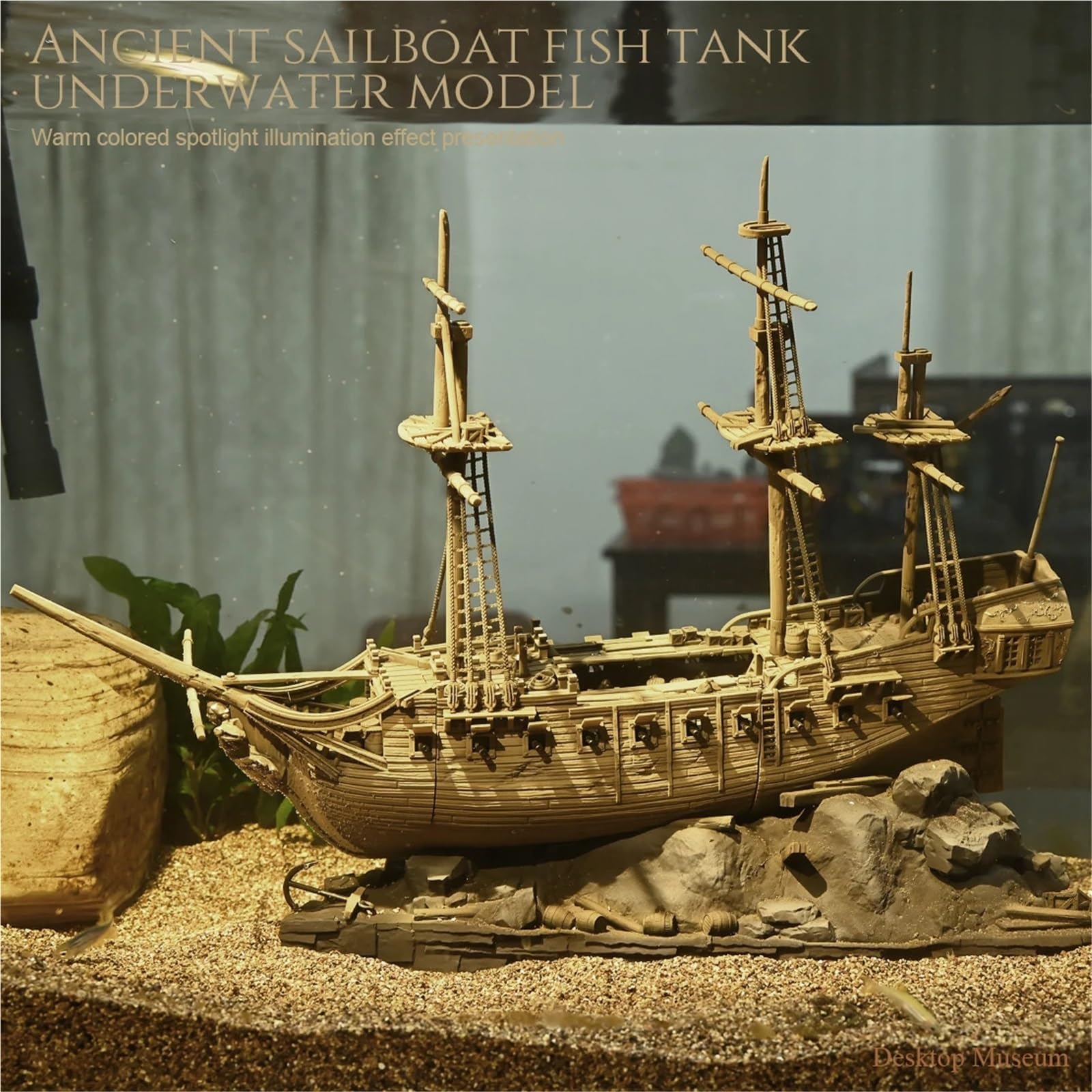 Decorazioni per Acquario Decorazione for modello di habitat acquatico, barca a vela Ocean Exploration (lunghezza totale: 290 mm)