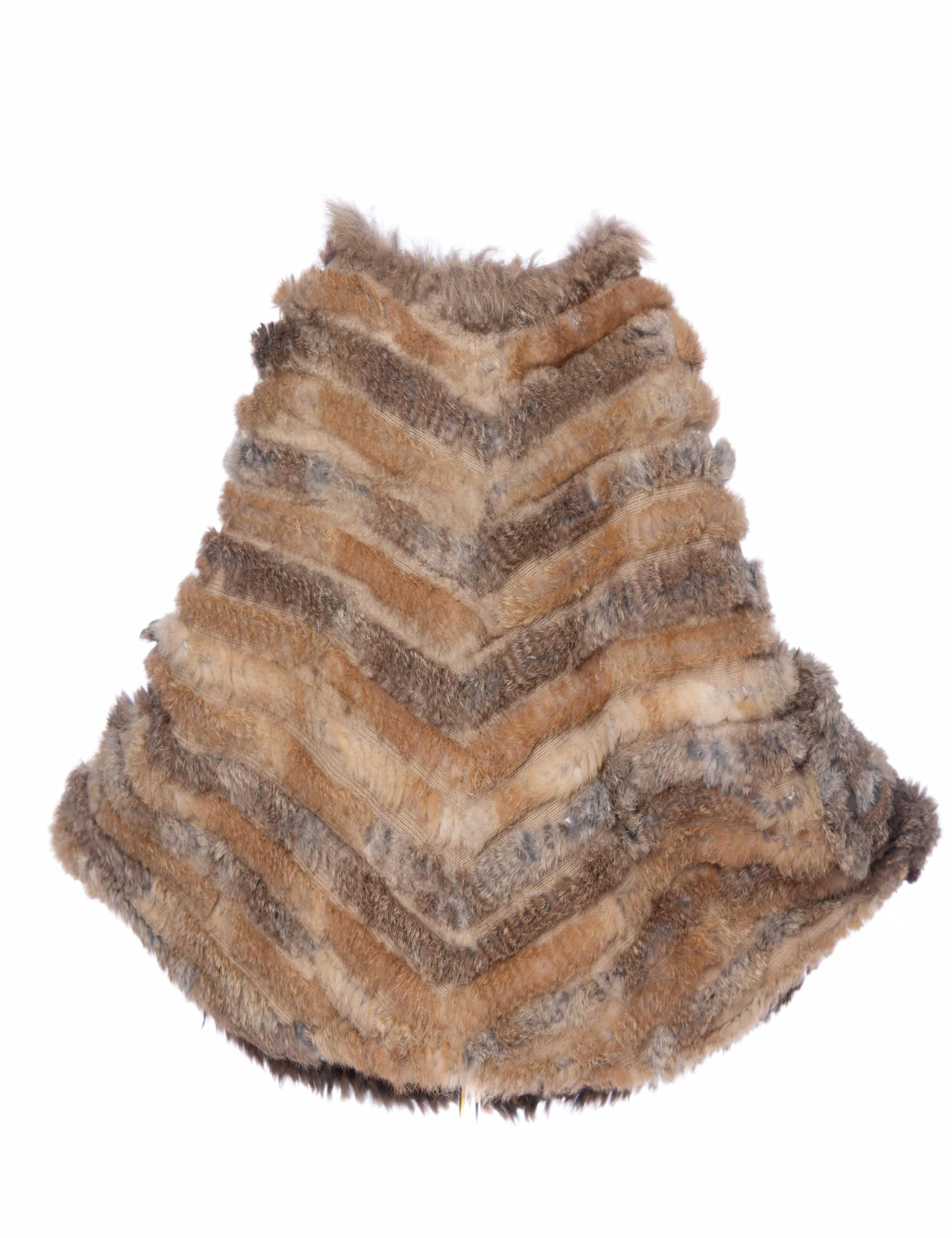 Naturale Pullover a maglia Pelliccia di coniglio Poncho Con Raccoon Fur