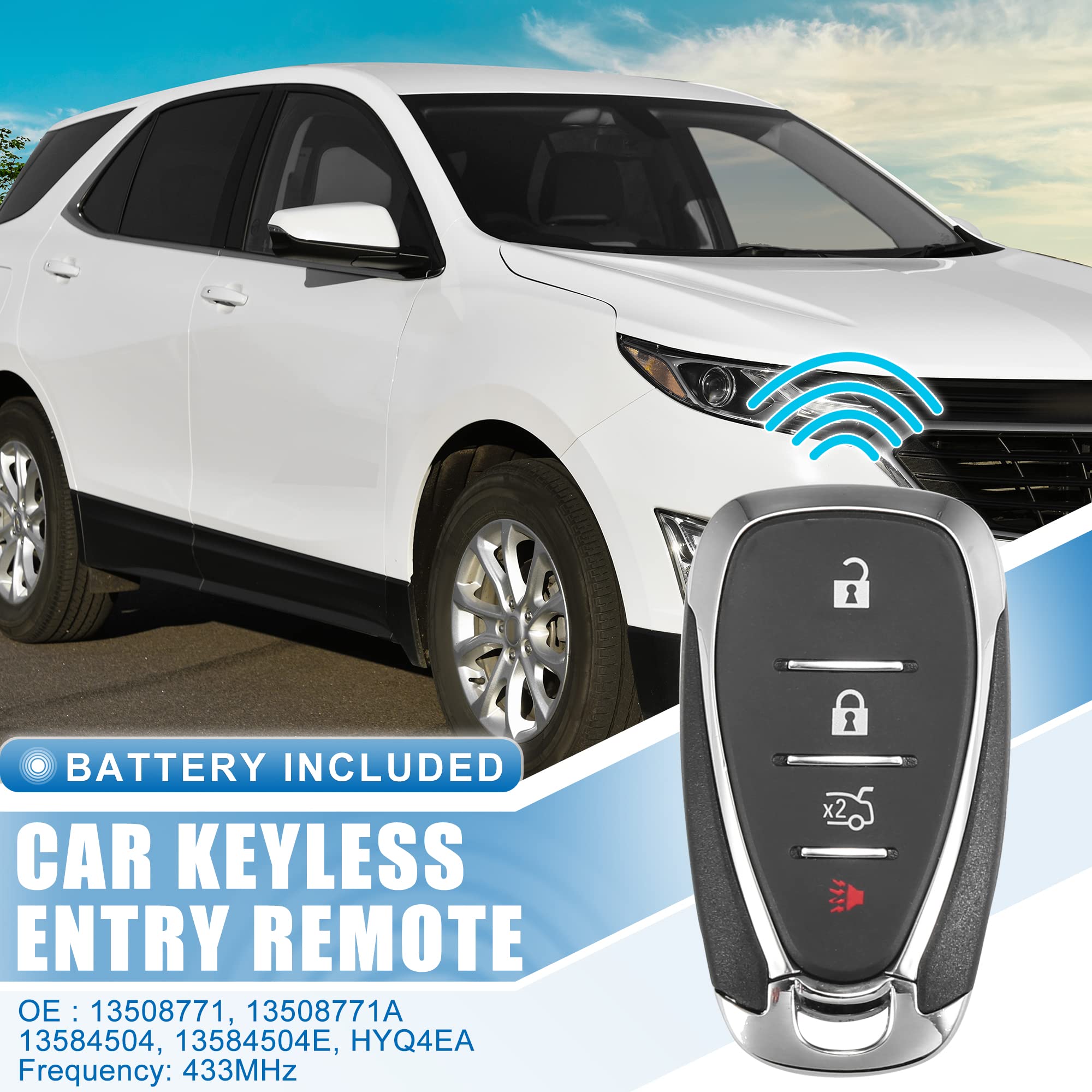 X AUTOHAUX 4 Button Car Keyless Entry Remote Control Replacement Key Fob Proximity Smart Fob HYQ4EA for Chevy Malibu 2016-2021 433MHz 46 Chip