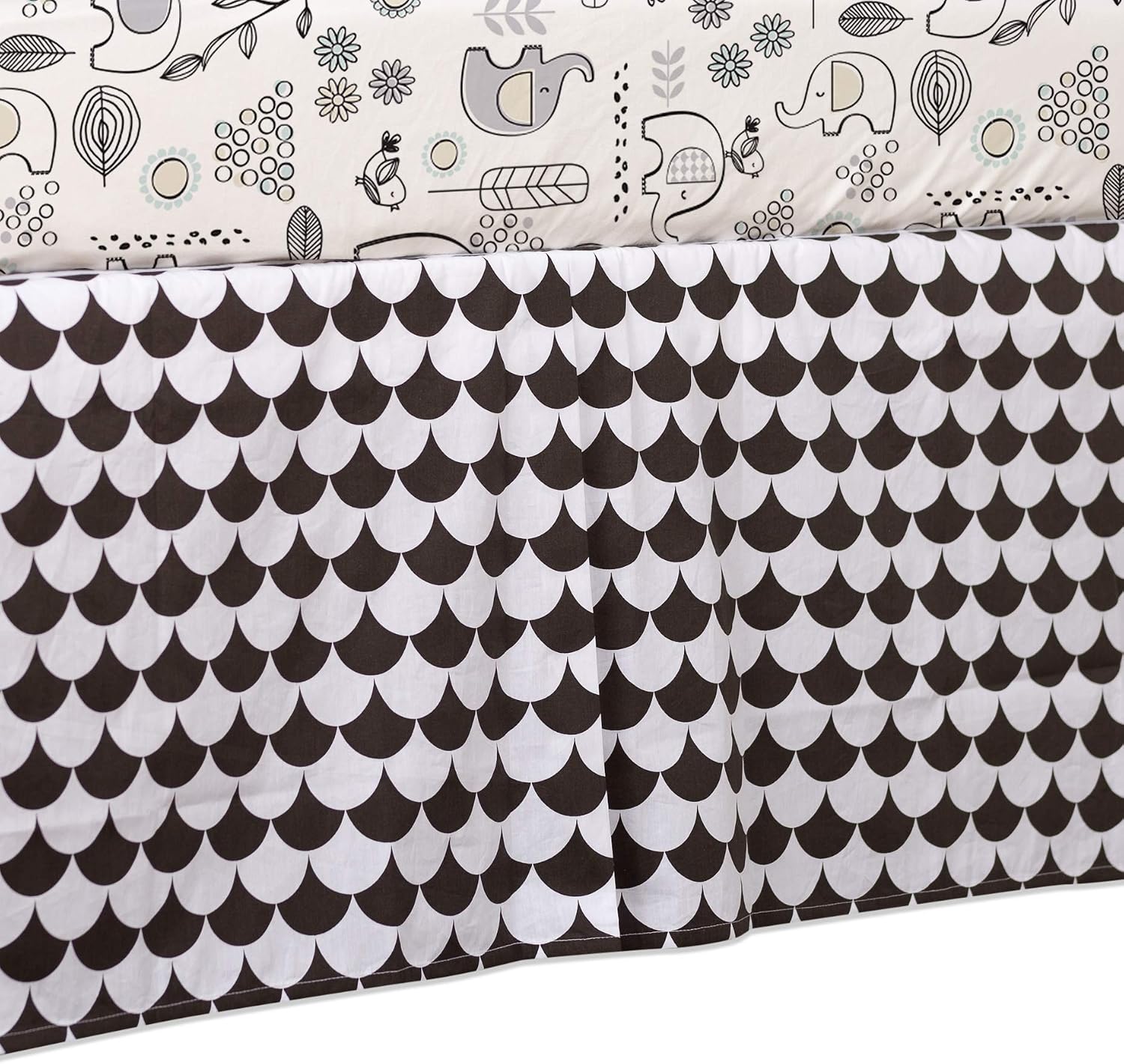 Lolli Living 100% Cotton Crib Bed Skirt (Kayden). Black Scallop Pattern Machine-Washable Bed Skirt for Baby Crib