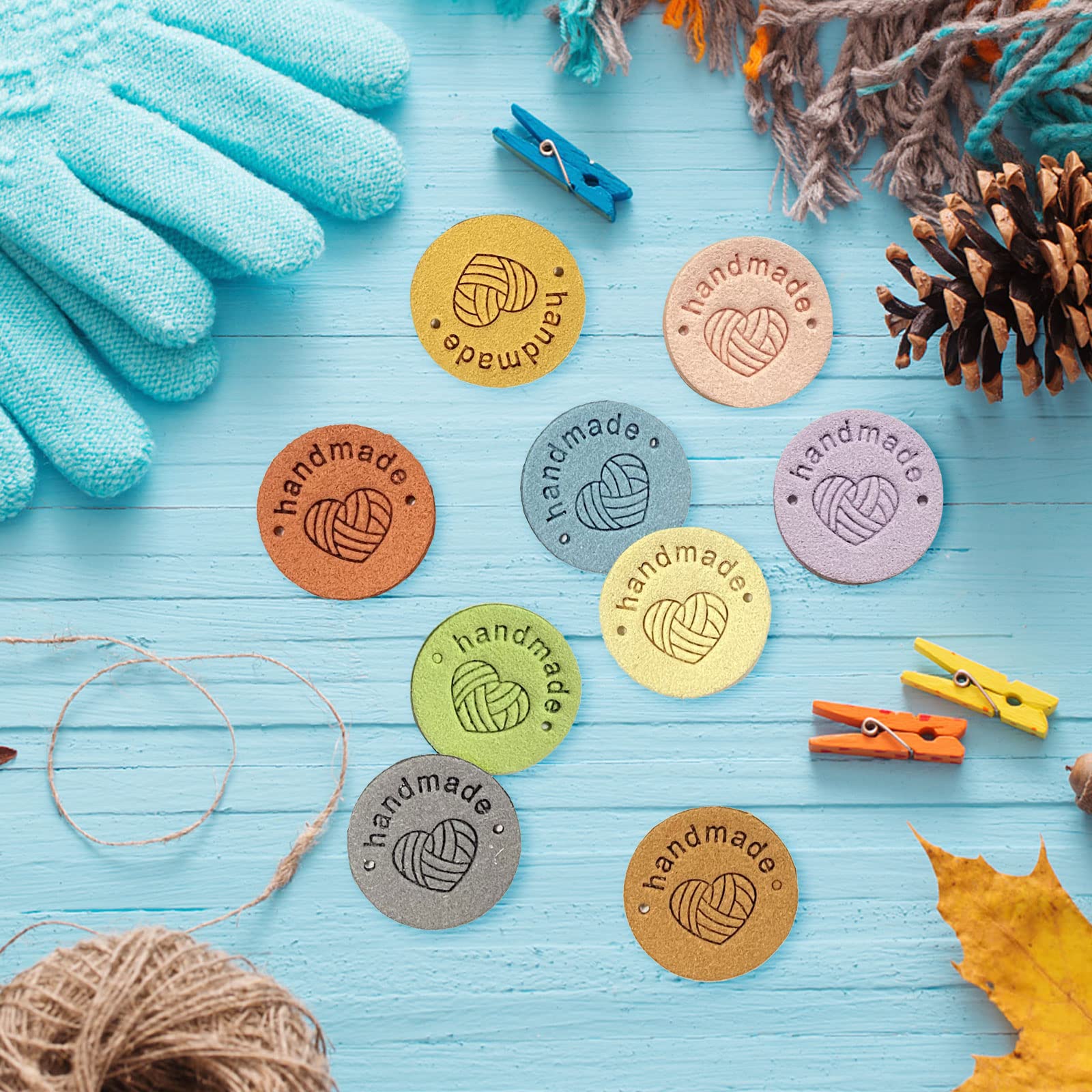 60 Etichette Fatte A Mano In Pelle Scamosciata PU Con Scritta "Handmade" - Patch Con Fori Per Cucire Su Cappelli, Sciarpe, Borse E Progetti Fai Da Te