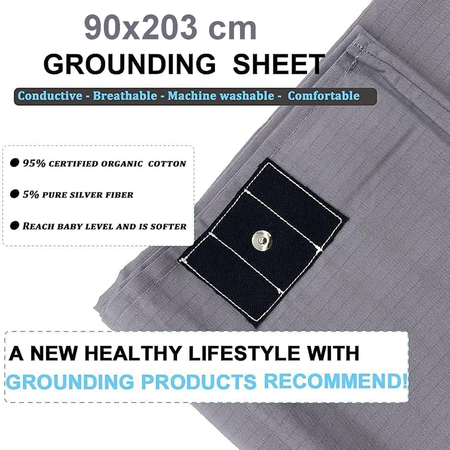 Grounding Sheet,Lenzuolo Di Messa a Terra,Strato Di Messa a Terra Con Cavo Di Collegamento,Per Migliorare Il Sonno,l'Energia e Il Recupero,Comfort e Benessere Naturale,90 x 230 Cm