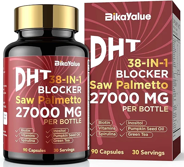 BIKAYALUE Saw Palmetto for Men, DHT Blocker for Men with 10000 mcg Biotin and 900 mg Saw Palmetto Per Servings, Proprietary Hair Healthy Herbal Blend, Supports Men's Health - 30 Servings