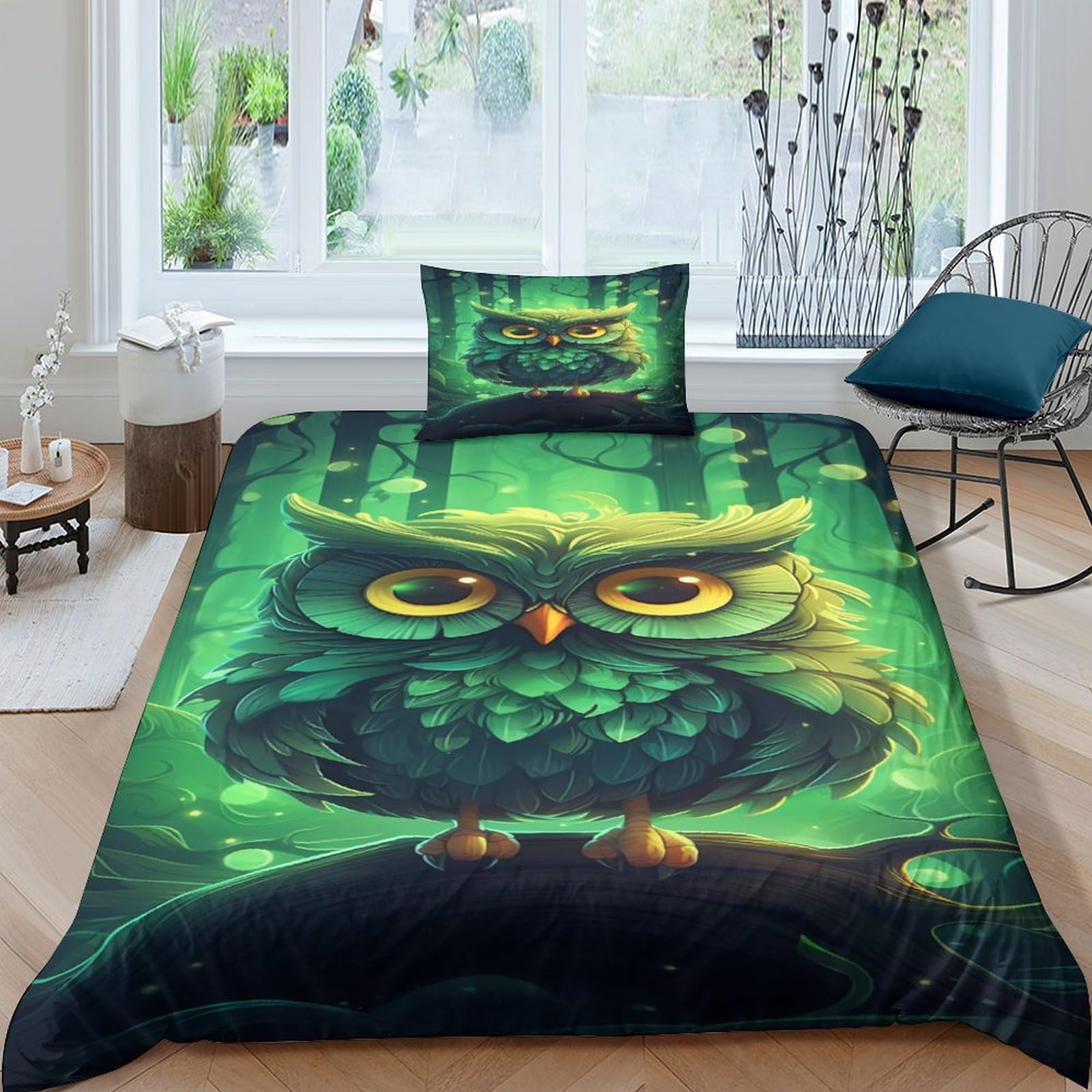 Housse de couette facile d'entretien et anti-glissement lit simple hibou