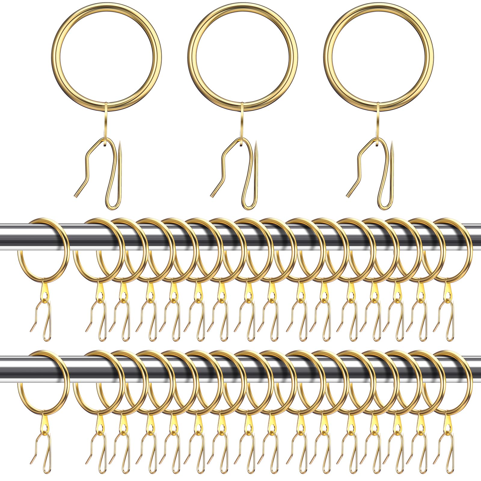 Qunclay 100 Set 1.26 Inch Metal Curtain Rings with Eyelets Curtain Hooks for Drapes and Metal Curtain Drapery Pin Hooks for Window Door Shower Curtain
