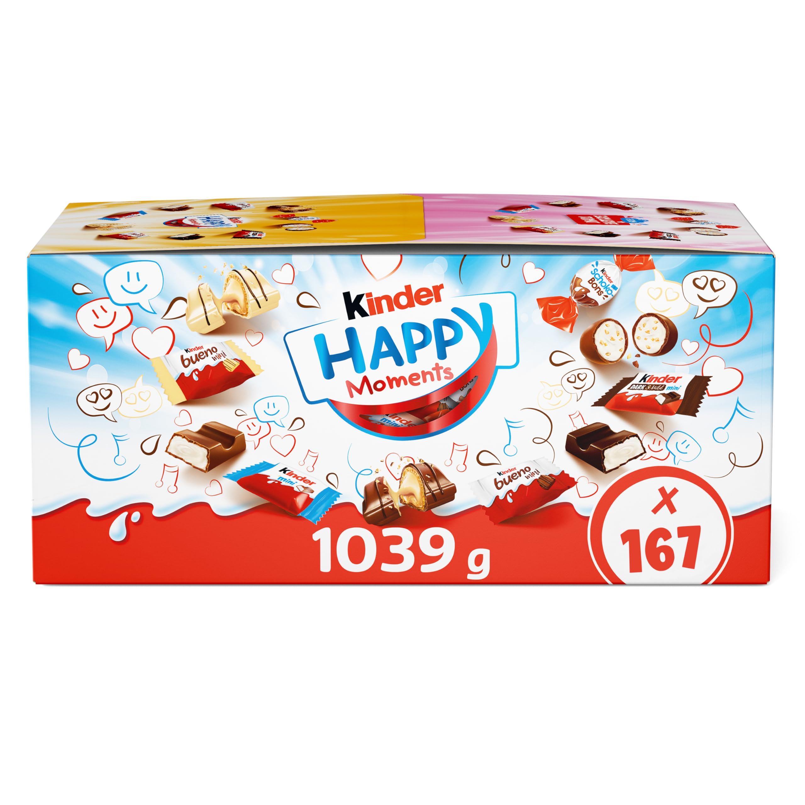 Kinder Happy Moments Mini Mix 1039g – Assortiment de 167 Chocolats Kinder Individuels (5 Variétés) – Coffret Cadeau Pâques, Noël, Anniversaire à Partager