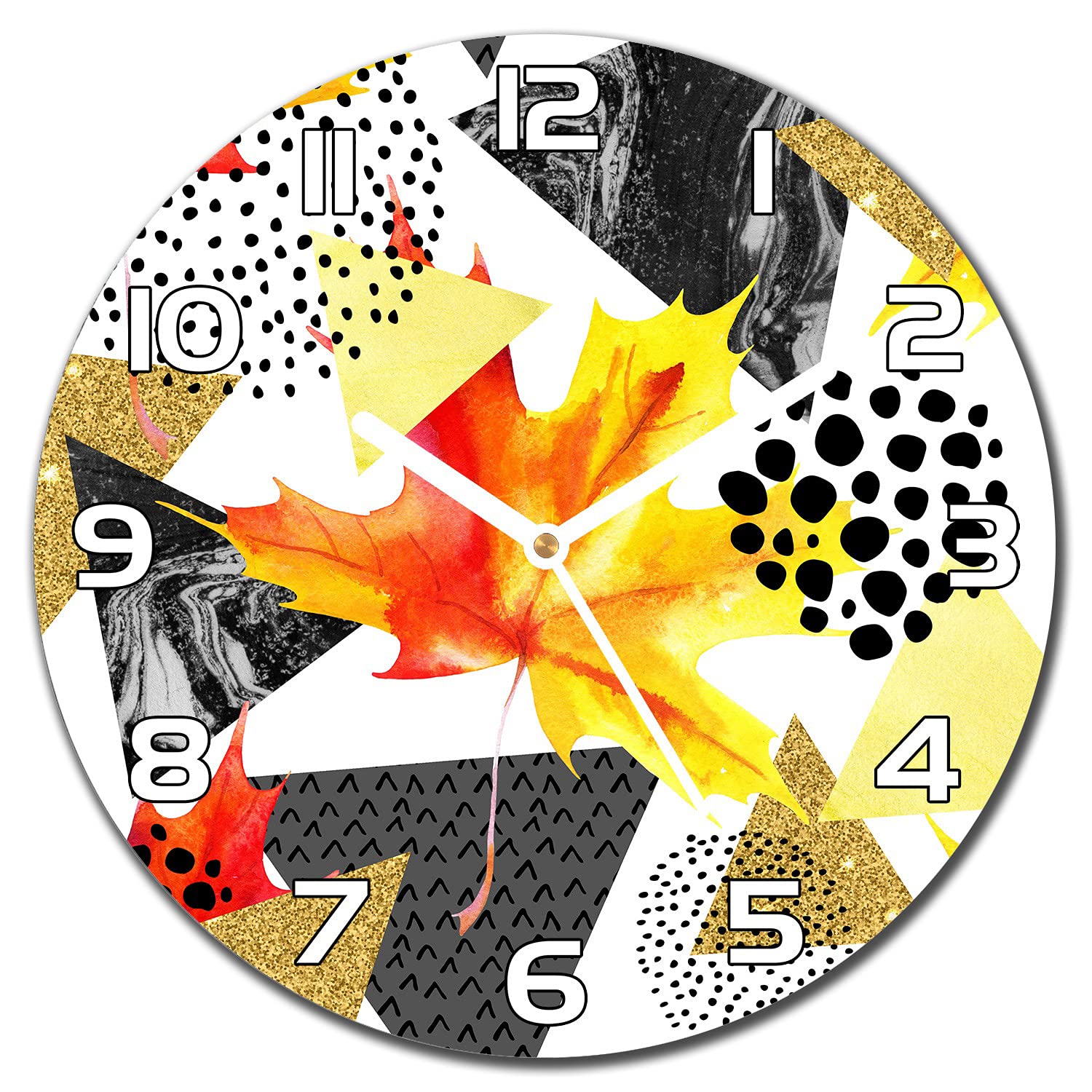 Horloge murale salon silencieuse en verre 30 cm motif triangles géométriques