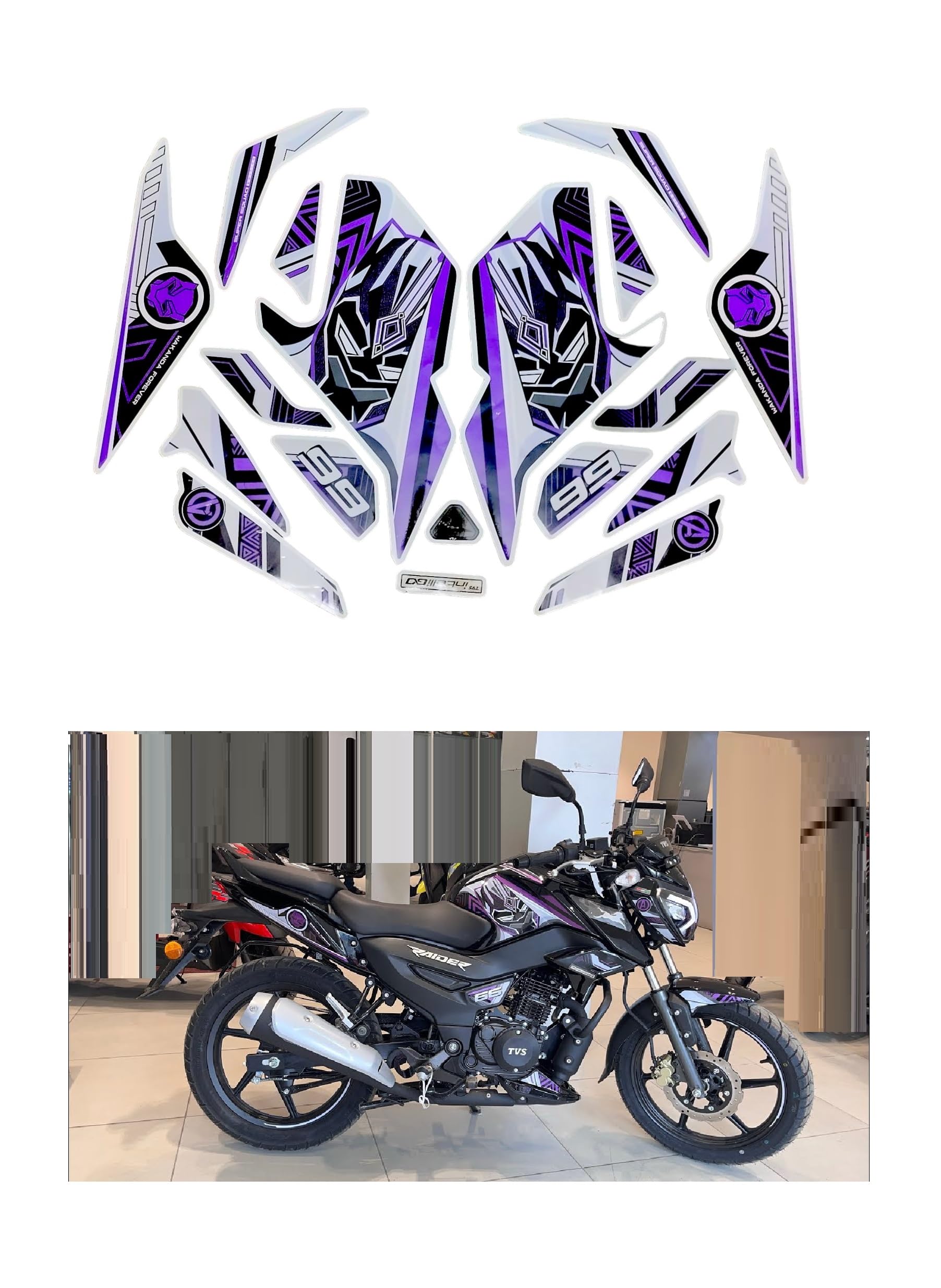 PHITO Bike Fancy Stickers and Decal Kit Stickers Compatible for Raidr125 Black panther02