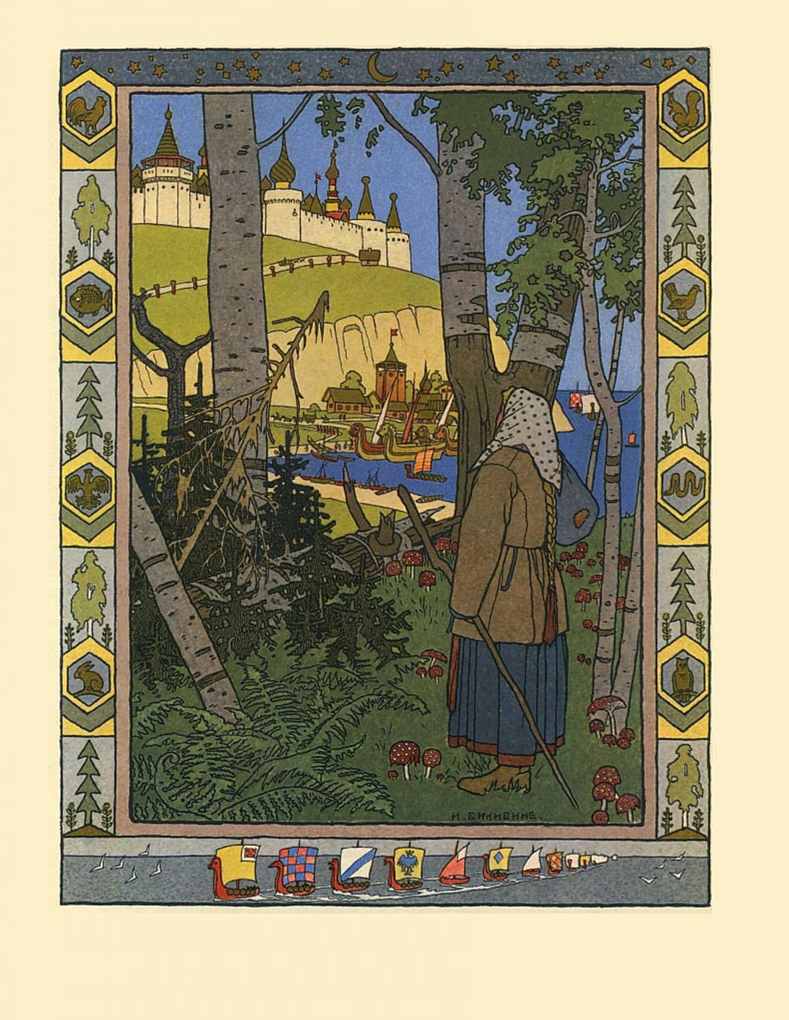 ARTXLXXBN Famous Art Print Poster Vintage Wall Art Illustration for the Tale the Feather of Finist the Falcon by Ivan Yakovlevich Bilibin Canvas Art Poster for Home Decor 60x90cm