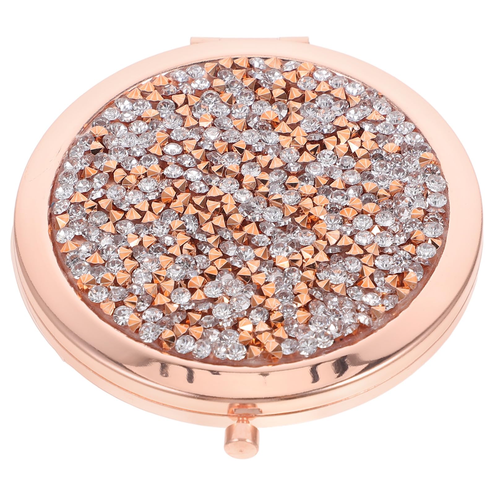 Compact Round Makeup Mirror with Rhinestone Rose Gold Small Folding Double-Sided Pocket Mirror for Purse Travel and Beauty