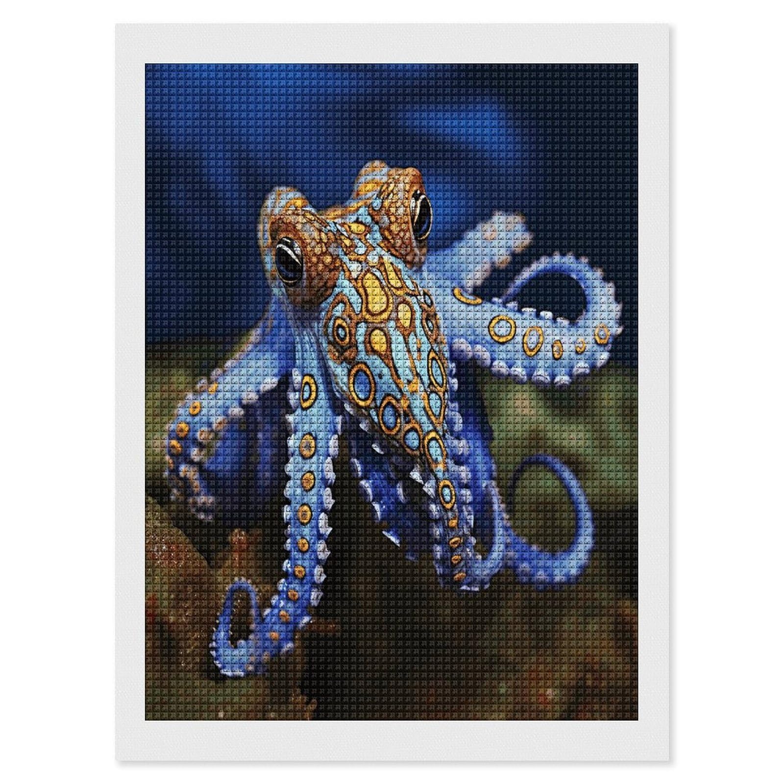 FodPand Blue Ringed Octopus Diamond Painting Kit for Beginner Fun 5D DIY Crafts for Adults Diamond Art Kits Square Diamond Art Canvas Painting Gem Art Crafts for Home Wall Decor 12"x16"