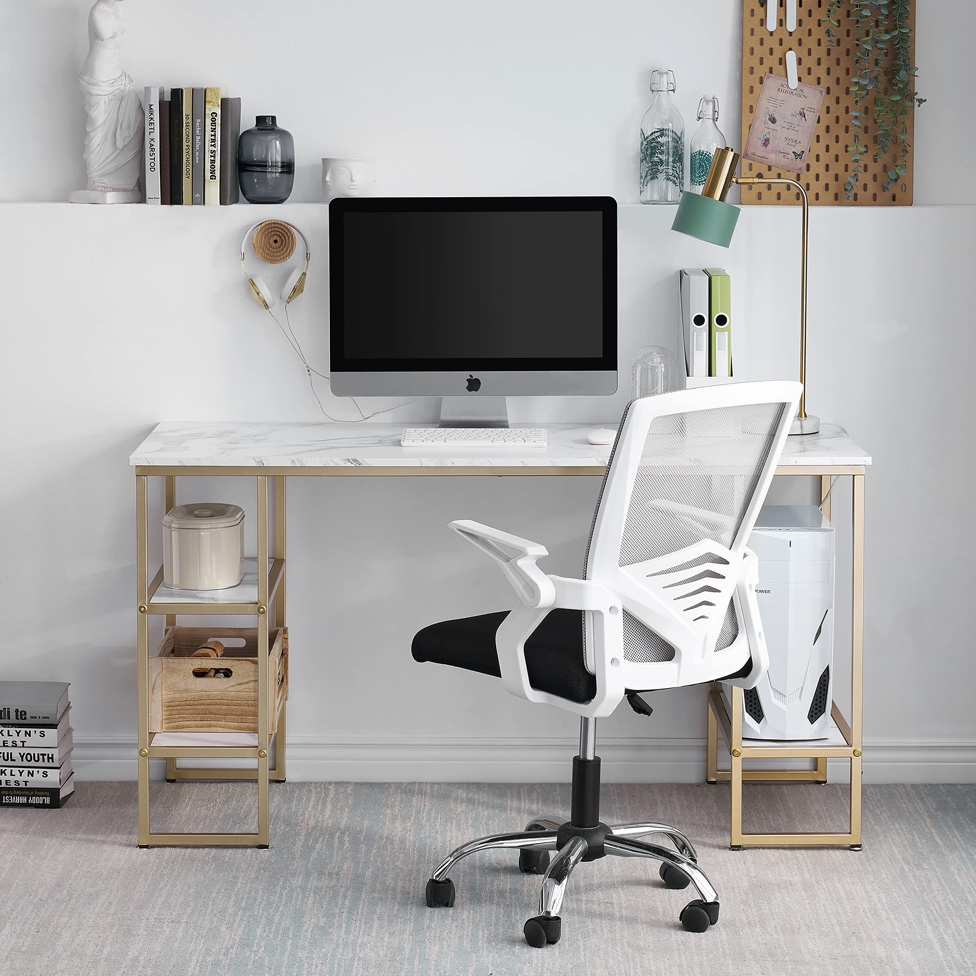 Ivinta Computer Desk with Shelves White Desk Office Desk with CPU Stand