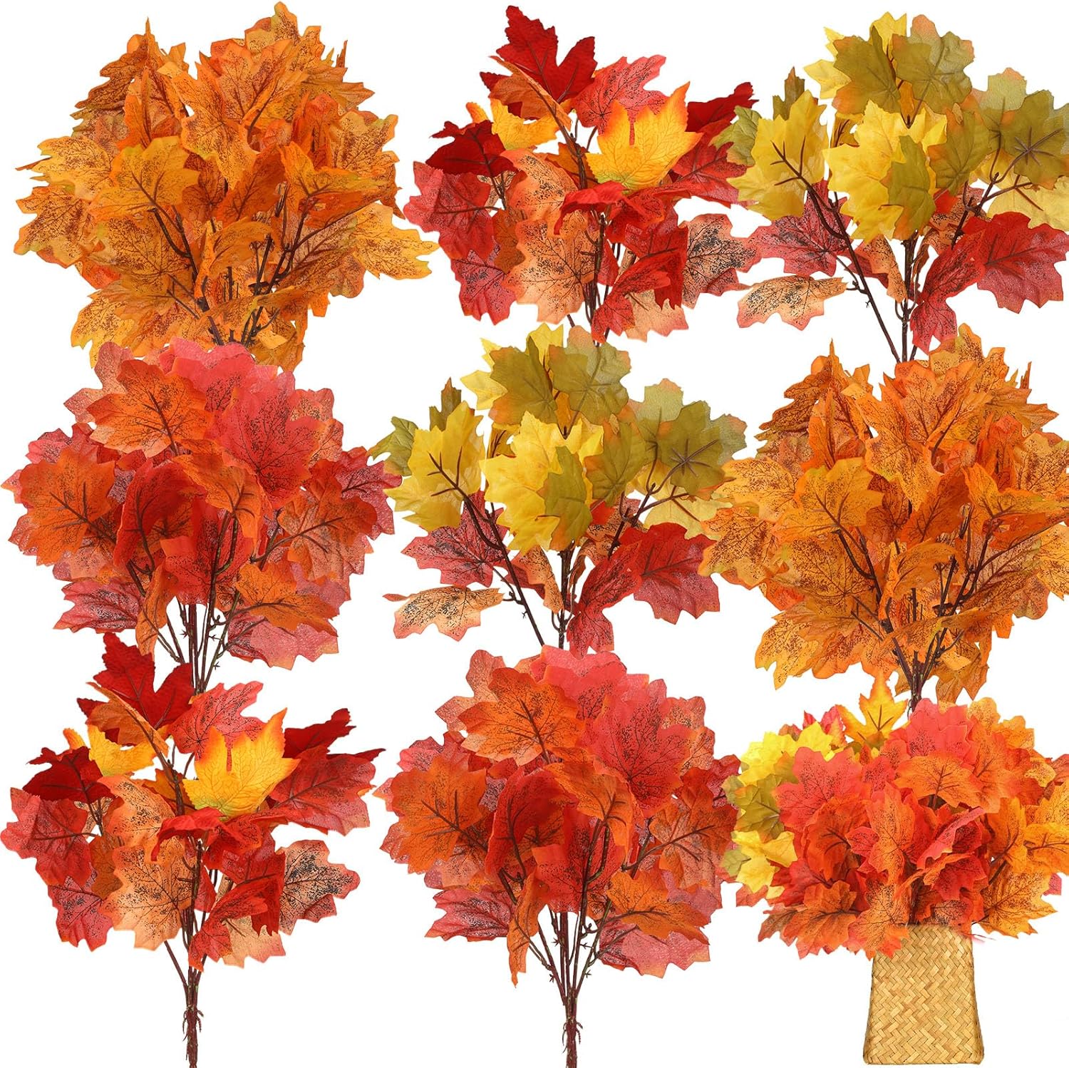 Tigeen 8 pcs Artificial Maple Leaves Branches Faux Fall Fake Autumn Leaves for Thanksgiving Table Centerpieces Decoration(Novelty Style)