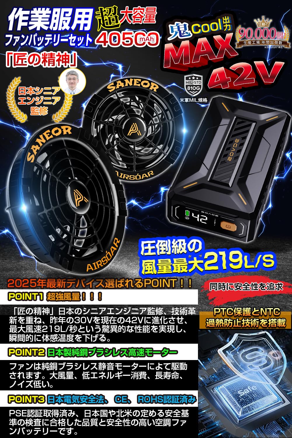 ファンバッテリーセット【2025最新＆40000mAh 大容量 28V 熱中症 Amazon.co.jp: ファン バッテリー セット【2025最新＆28V超高