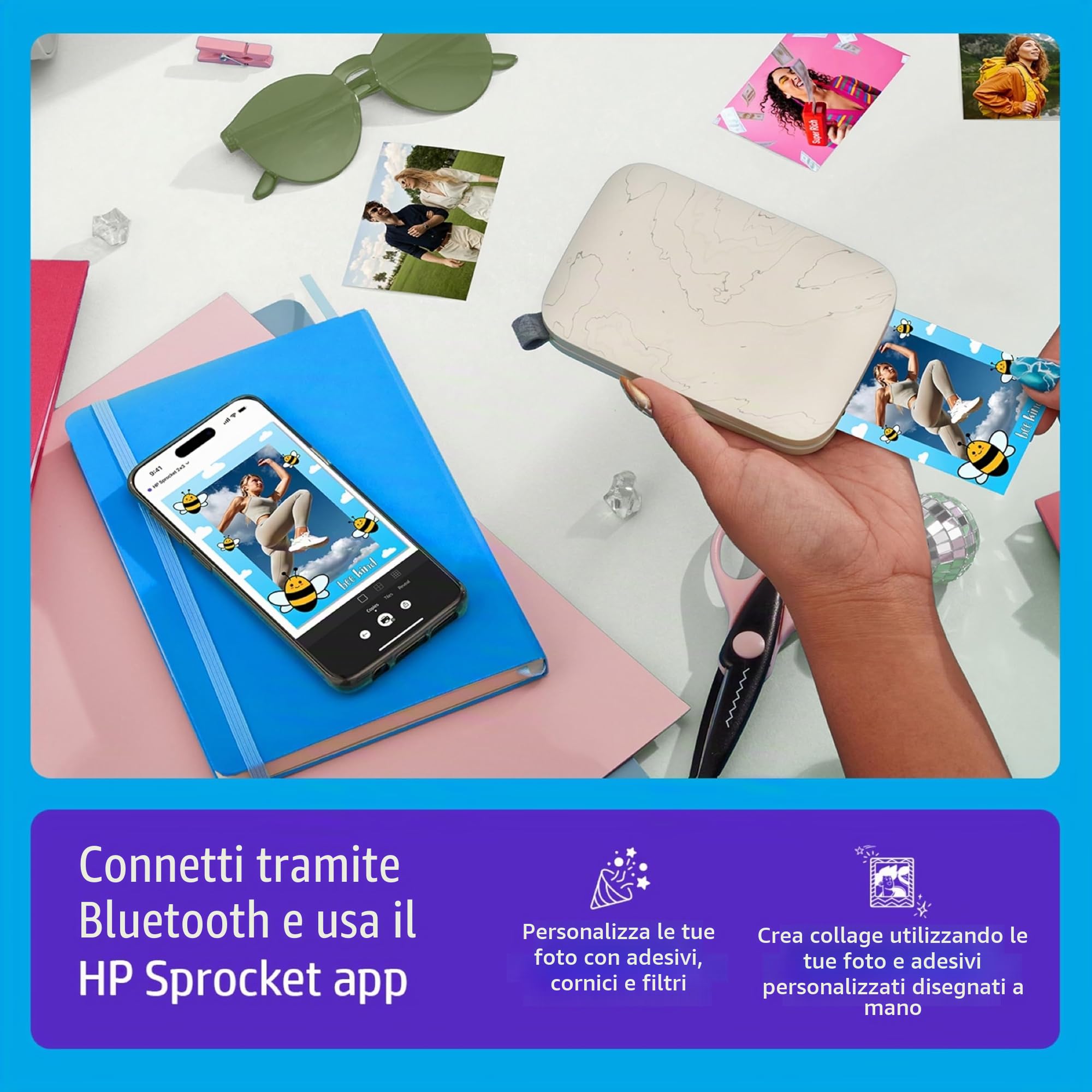HP Sprocket Select Stampante fotografica istantanea portatile, 2,3 x 3,4 pollici, per dispositivi Android e iOS, colore: Bianco/eclisse