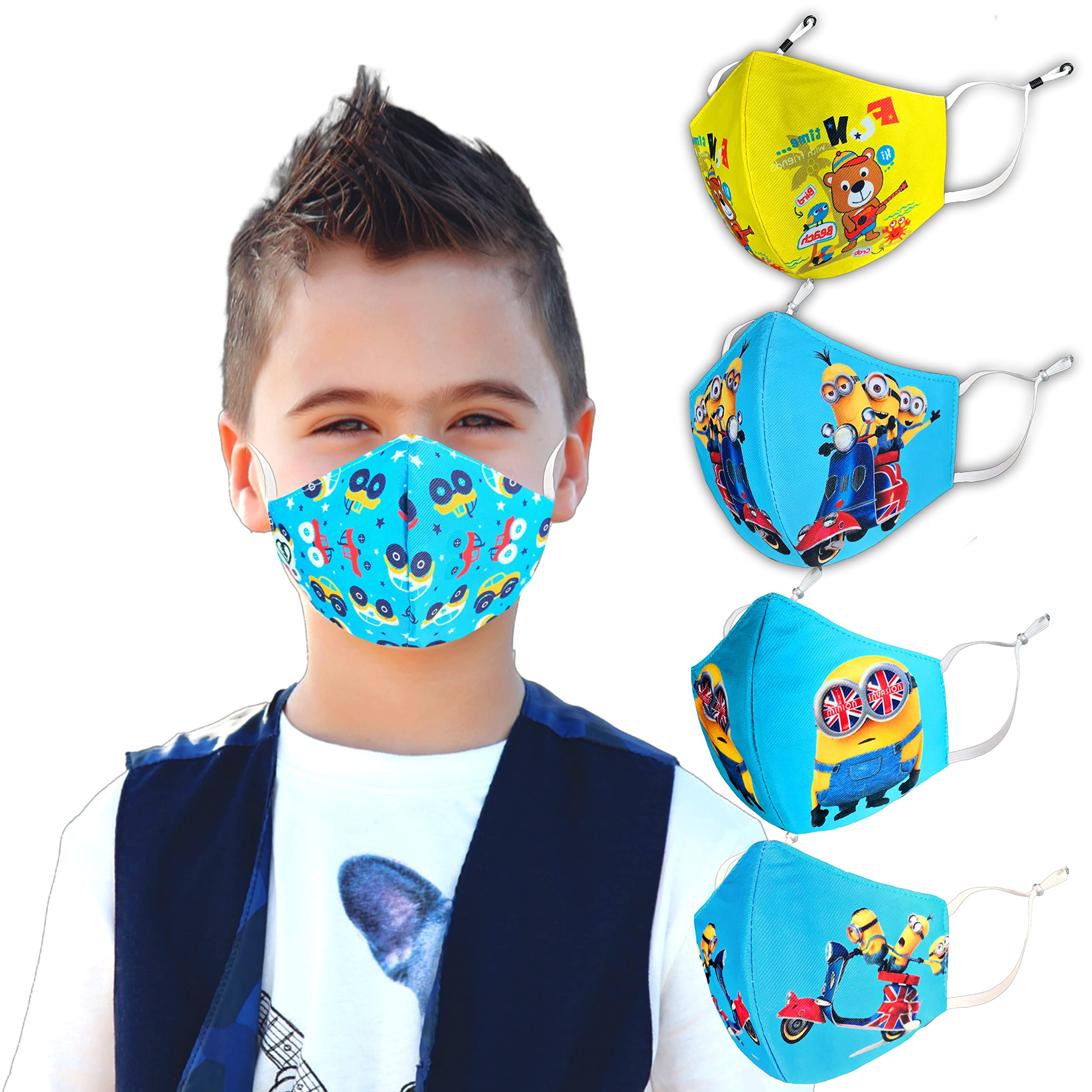 SUBHUSHA Pure Cotton Reusable Washable & Breathable Cloth Face Mask with Melt Adjustable Ear Loop and Ear Saver Strap and Without Valve for Kids-image-49