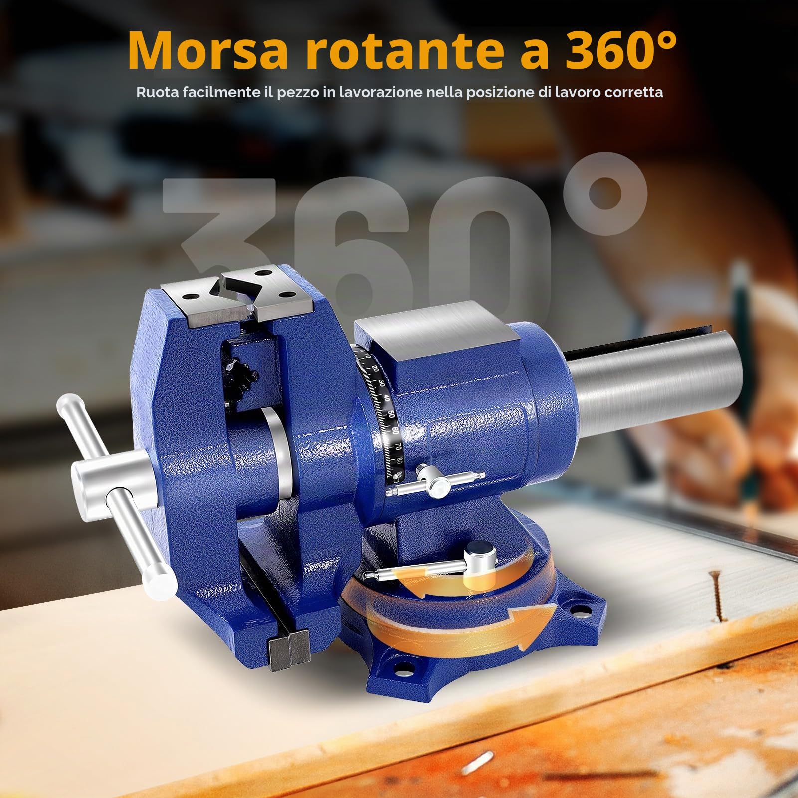 Morsa professionale per banco da lavoro ad alte prestazioni, con testa di base girevole a 360°, girevole, morsa multiuso per meccanici e ingegneri