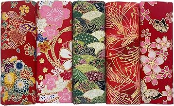 aufodara 5 pièces 40 x 80 cm Tissus Coton Couture Style Japonais Bronzant Imprime Patchwork Couture Quilting Scrapbooking Loisir Créatifs DIY Fabric à la Main en Tissu à Coudre (Rouge)