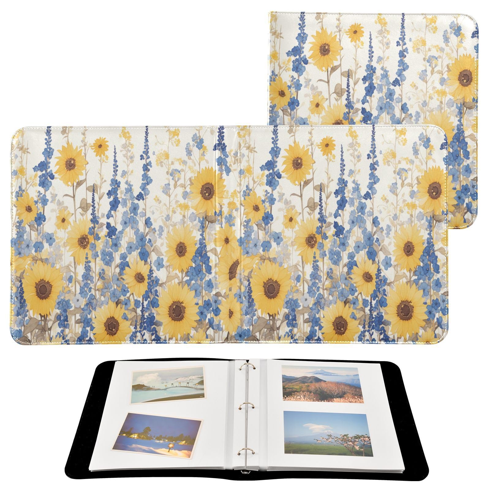 Kigai Sunflowers Photo Album Self Adhesive Scrapbook Album Leather Cover DIY Picture Scrap Book with 20 Adhesive Sheets, 11.8x24x0.8 inch