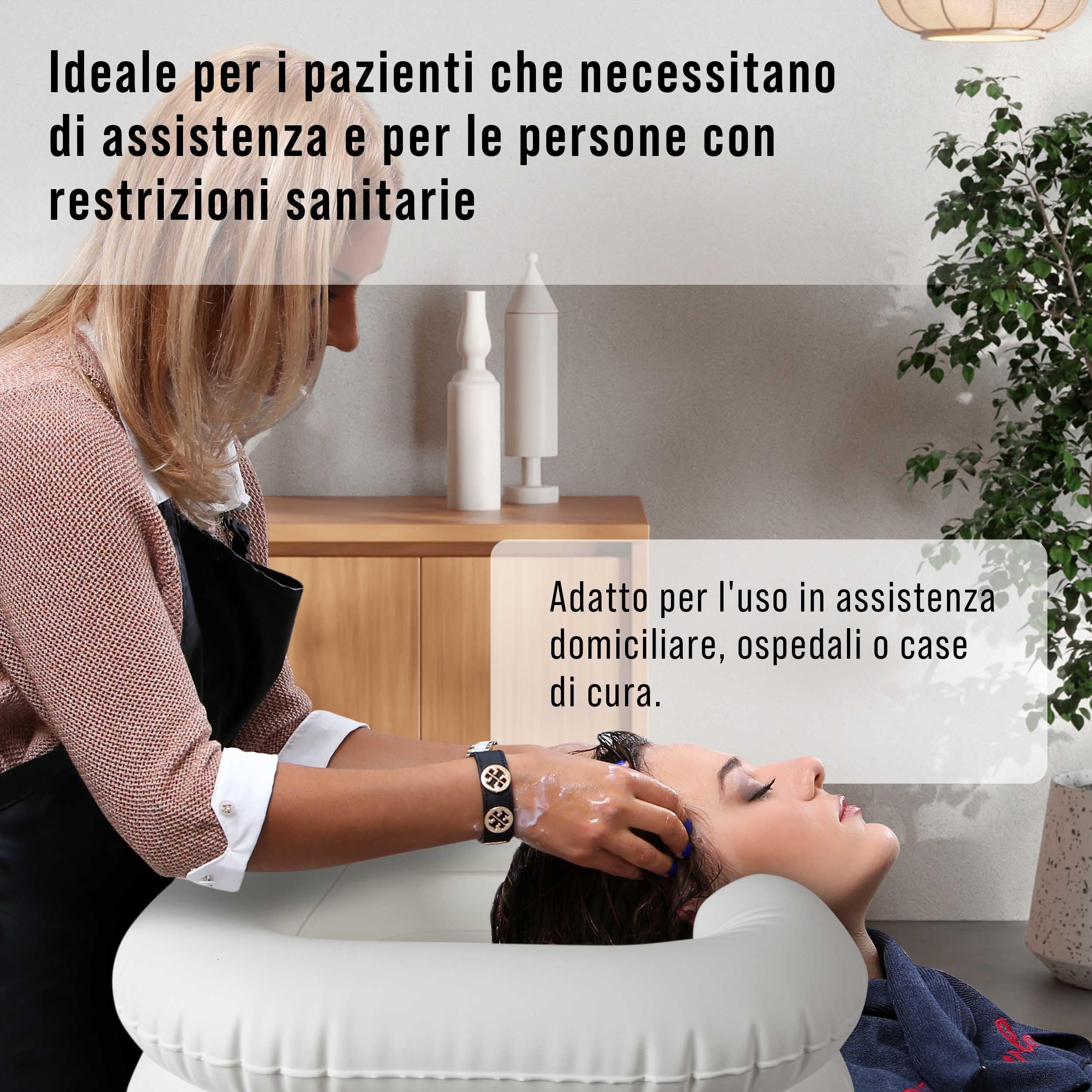 Pulox Lavandino mobile gonfiabile - Bacinella per Shampoo con sacca d'acqua, soffione e pompa d'aria - Vasca per il lavaggio dei capelli per pazienti allettati