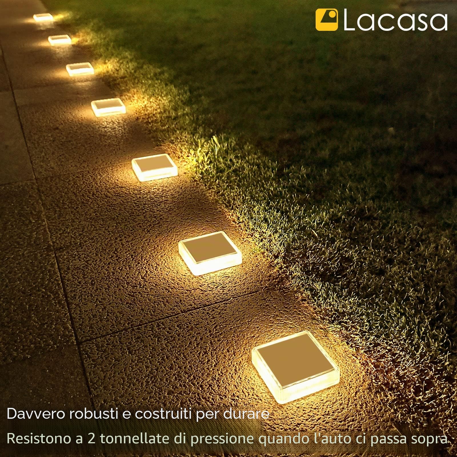 Lacasa Luci Solari Giardino, 4 Pezzi 30LM LED Lampada Solare da Esterno IP68 Impermeabile Luci per Sentieri Auto On/Off Luce Solare per Ponte Passo Vialetto Scale, Bianco Caldo 2700K Quadrato