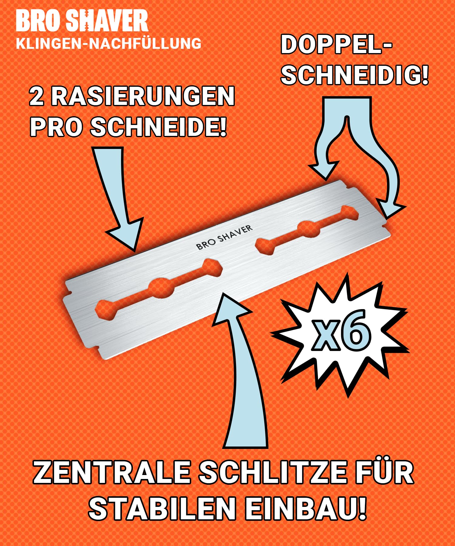 BroShaver 3.0 Rücken- & Körperhaartrimmer mit 6 Klingen - Nass- oder Trockenrasur für Männer