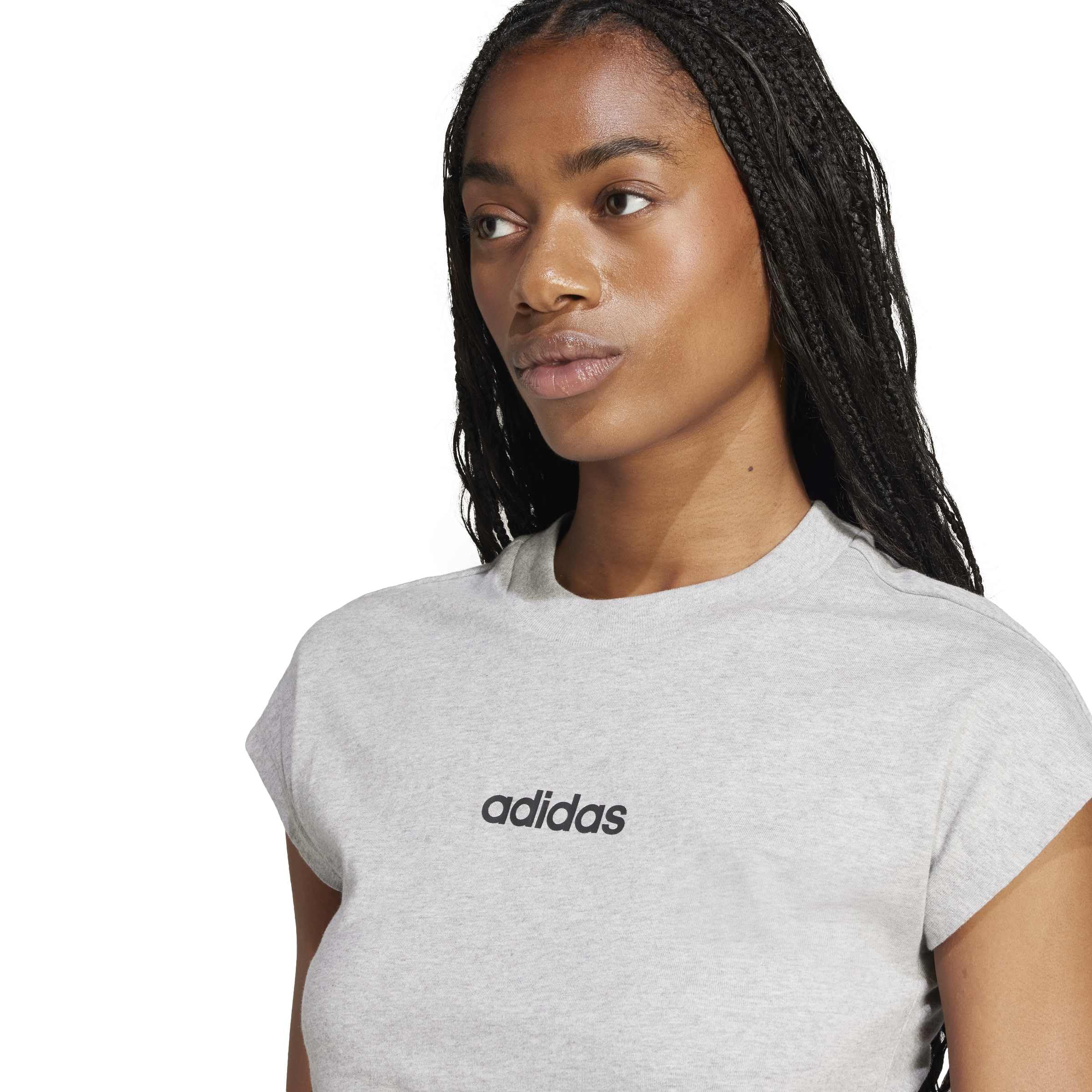 adidas Kobiety ESSENTIALS LINEAR COTTON T-SHIRT, medium grey heather/black, XL