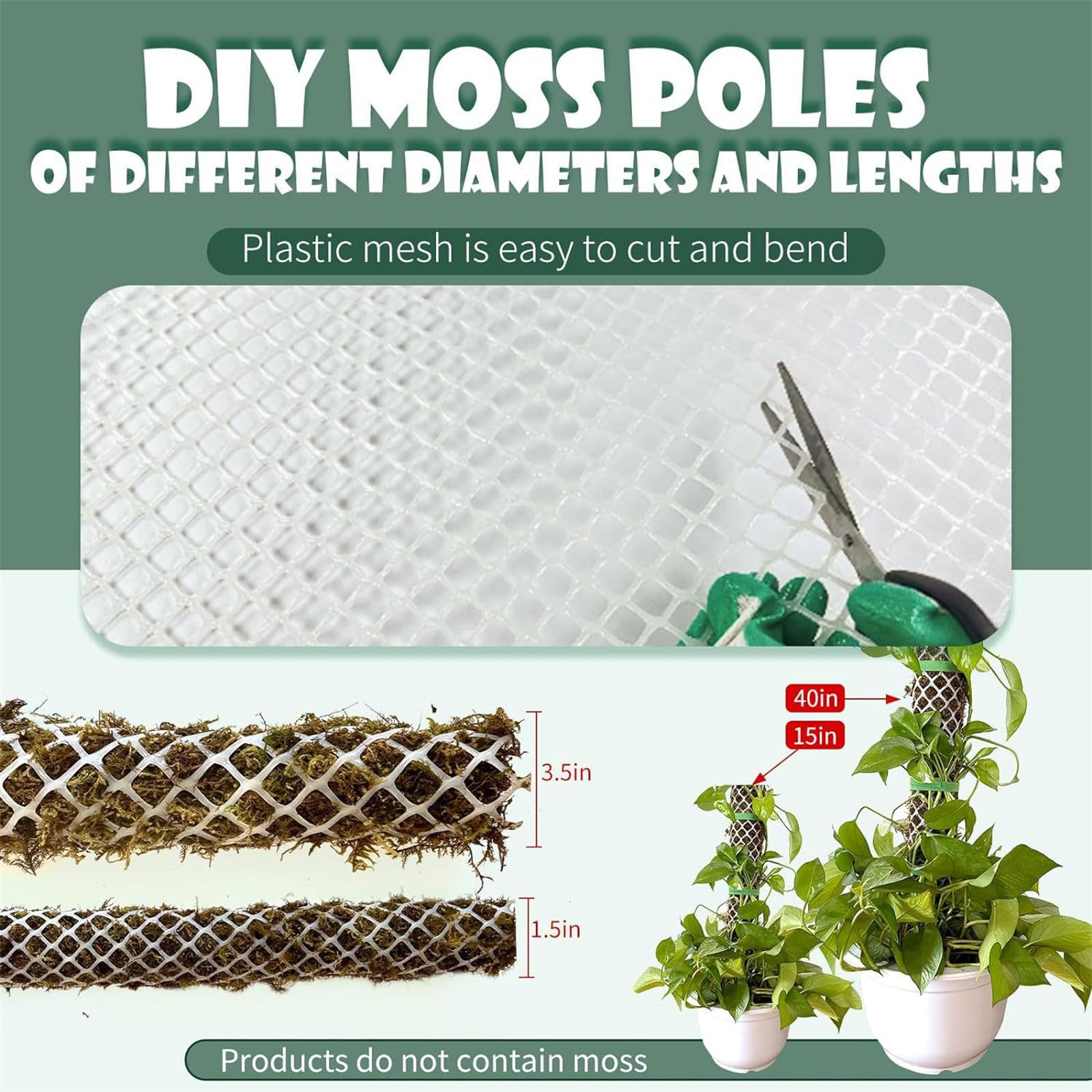Kit de bâtons de mousse en plastique pour plantes Monstera, ruban de fixation pour plantes d'intérieur et de jardin, sphaigne en plastique