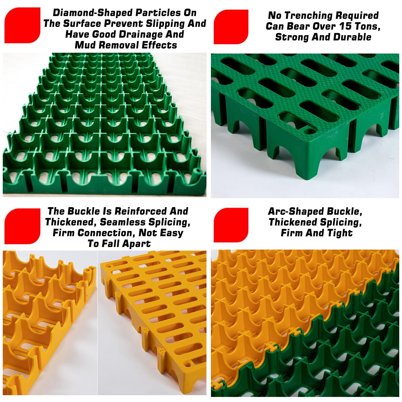 Losas de pavimento encajables, Las Esteras Multicoloras Modulares del Drenaje De Baldosas Que Entrelazan Los 40x40x4cm Fáciles Montan Limpio(Yellow,16 Pieces)