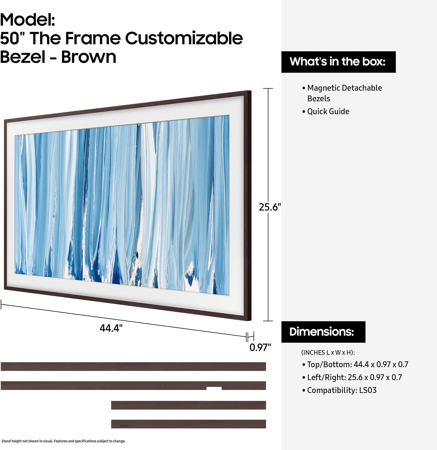 Samsung 50-Inch The Frame Customizable Bezel, Modern Brown, 2026 Model | Magnetic TV Frame, Easy install, Art-like look, Compatible with 50” The Frame and The Frame Pro (2026 Models), VG-SCFH50BWBZA