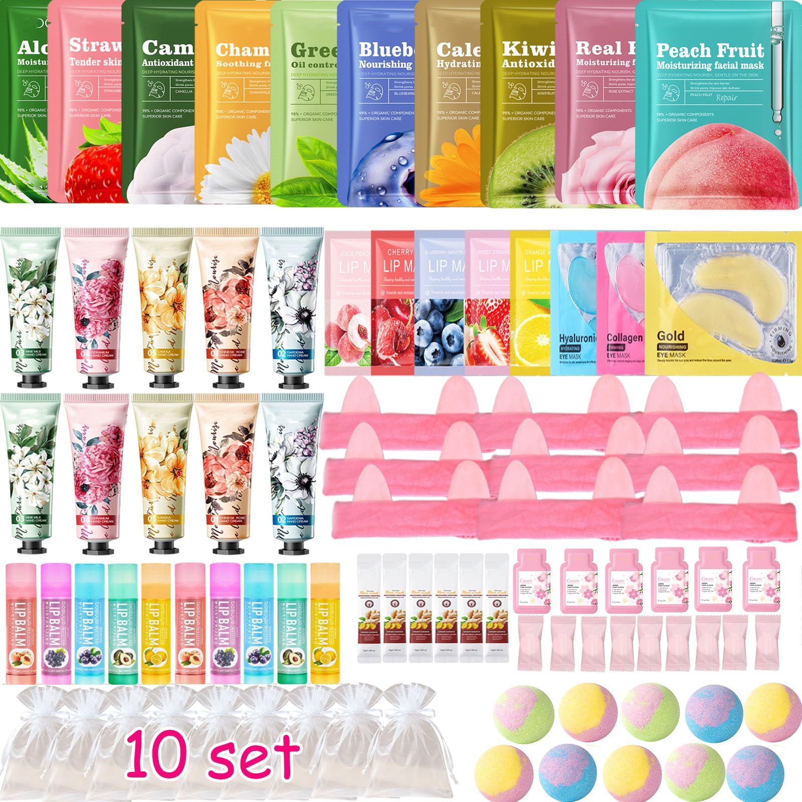 110 PCS Spa Party Supplies for Women, Spa Party Favors Include Face＆Lip Mask,Hand Cream,Under Eye Patches and Foot Bath Bombs,Spa Birthday and