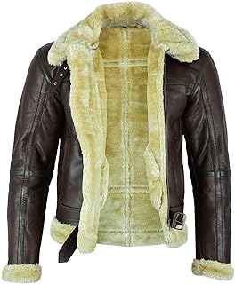 Leatherick Men Brown Aviator RAF Real Goat Skin Leather Shearling Style Vintage Bomber Flying Jacket