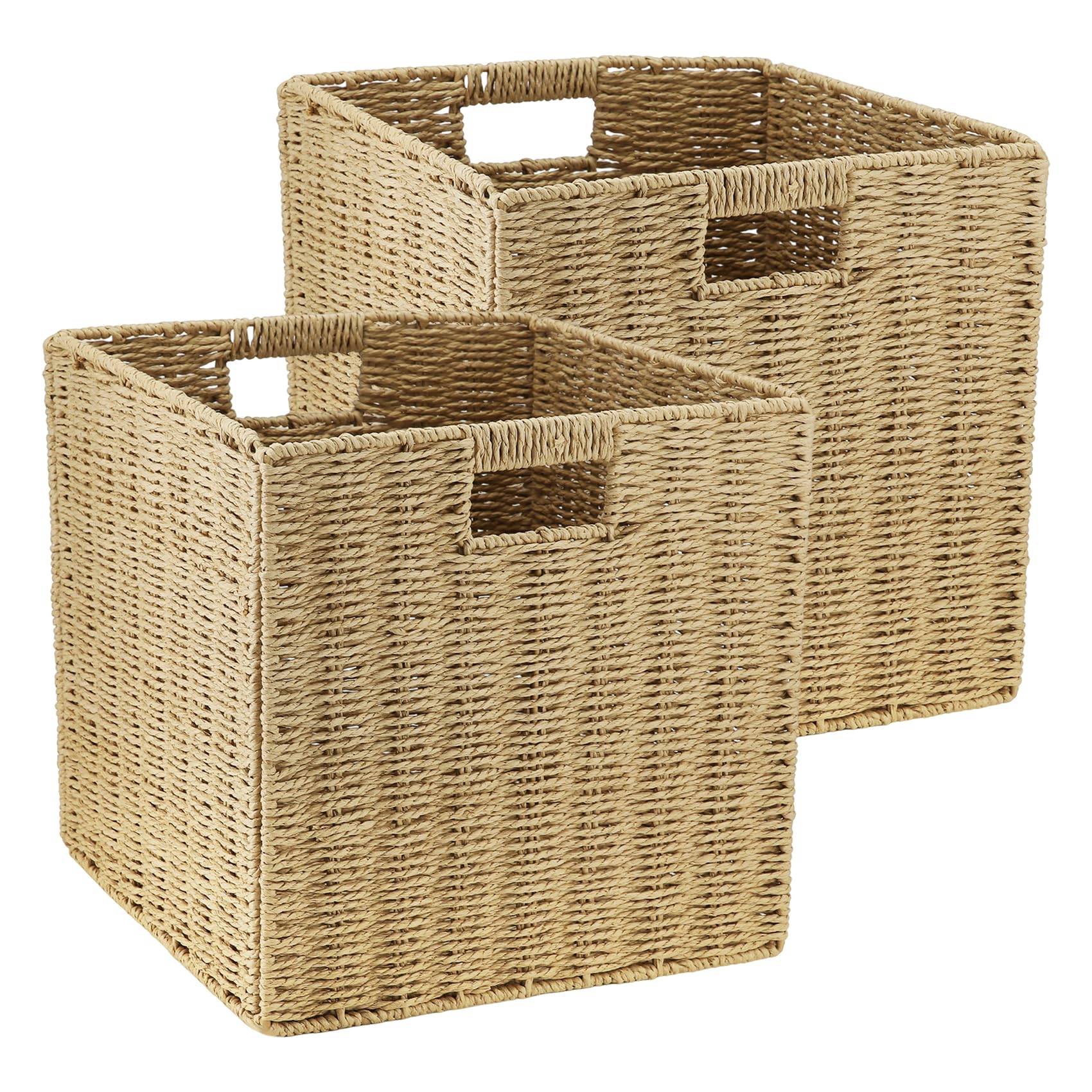 Tsudoku Storage Cube Boxes Set of 2 for Closet, 30cm Storage Baskets for Shelves, Wicker Woven Polyrattan Material Closet Organizer, Anti-Mould, Easy to Clean (Beige)