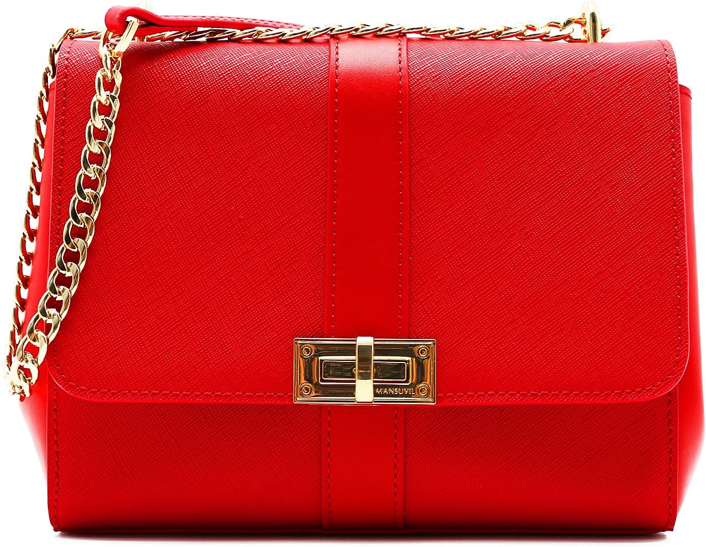 MANSUVIL Women's Cowhide Single Shoulder Bag, Inclined Shoulder Bag, Chain Bag, Real