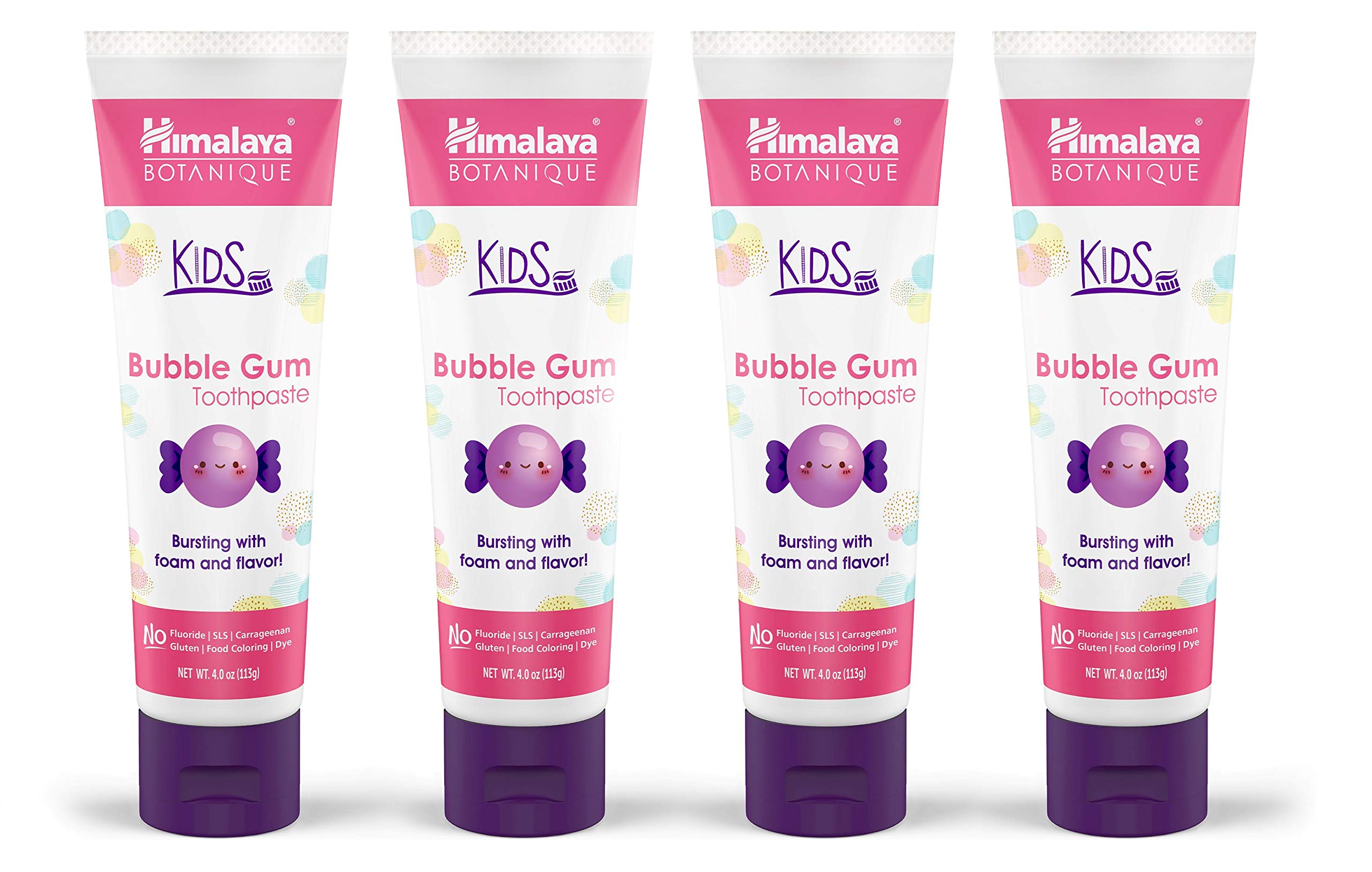 Himalaya Botanique Kids Toothpaste with Xylitol, Bubble Gum, 4 oz, 4 Pack