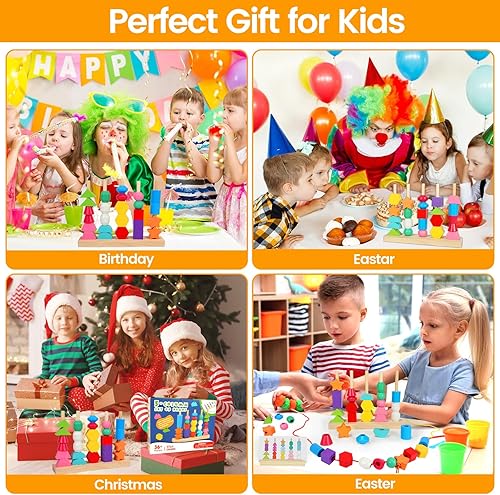 Miniatura 7 de Juguetes Montessori para niños de 2, 3 y 4 años, juego de madera a juego y cuentas de cordones para actividades de aprendizaje preescolar,