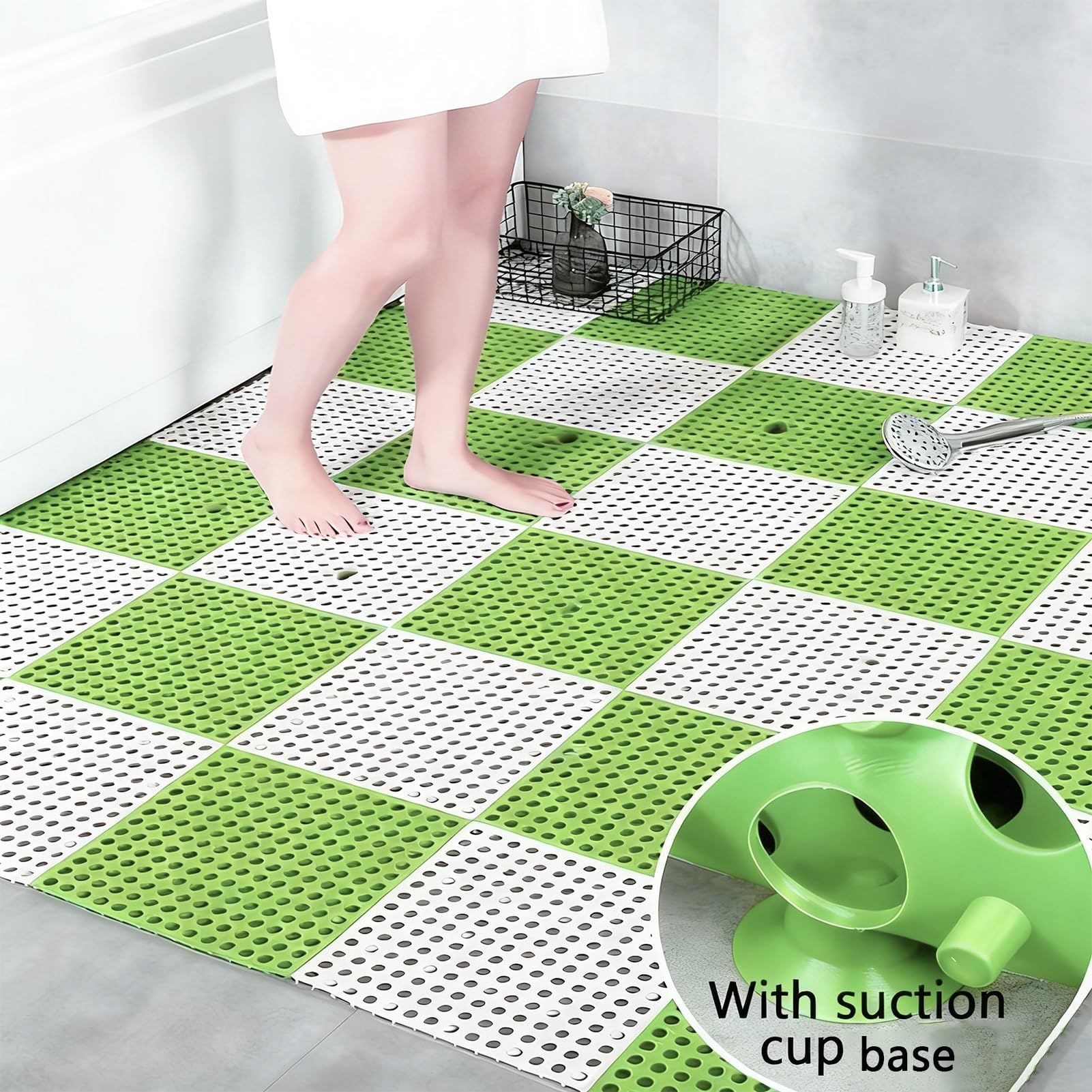 PVC Antideslizante Esterilla Tina Drenaje Shower Mat Fácil de Guardar Alfombrilla Elevada Zona Ocio en el Balcón(White,24pieces)