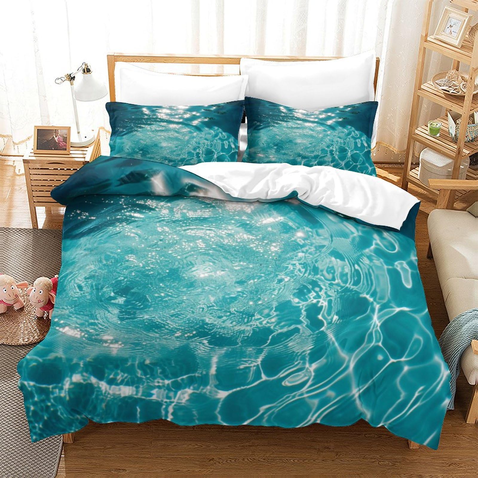 P1s9u7w5y Water Ripple-9 Vivid Water Ripple 3D Printed Duvet Cover Set 3Pcs Microfiber Ocean Bedding Set King（220X240cm）