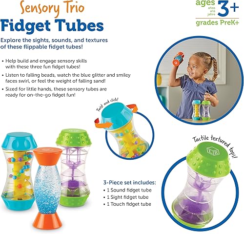 Miniatura 5 de Learning Resources Trío sensorial Fidget Tubes - Creatividad para niños, botellas para niños pequeños, juguetes esenciales de viaje para niños,