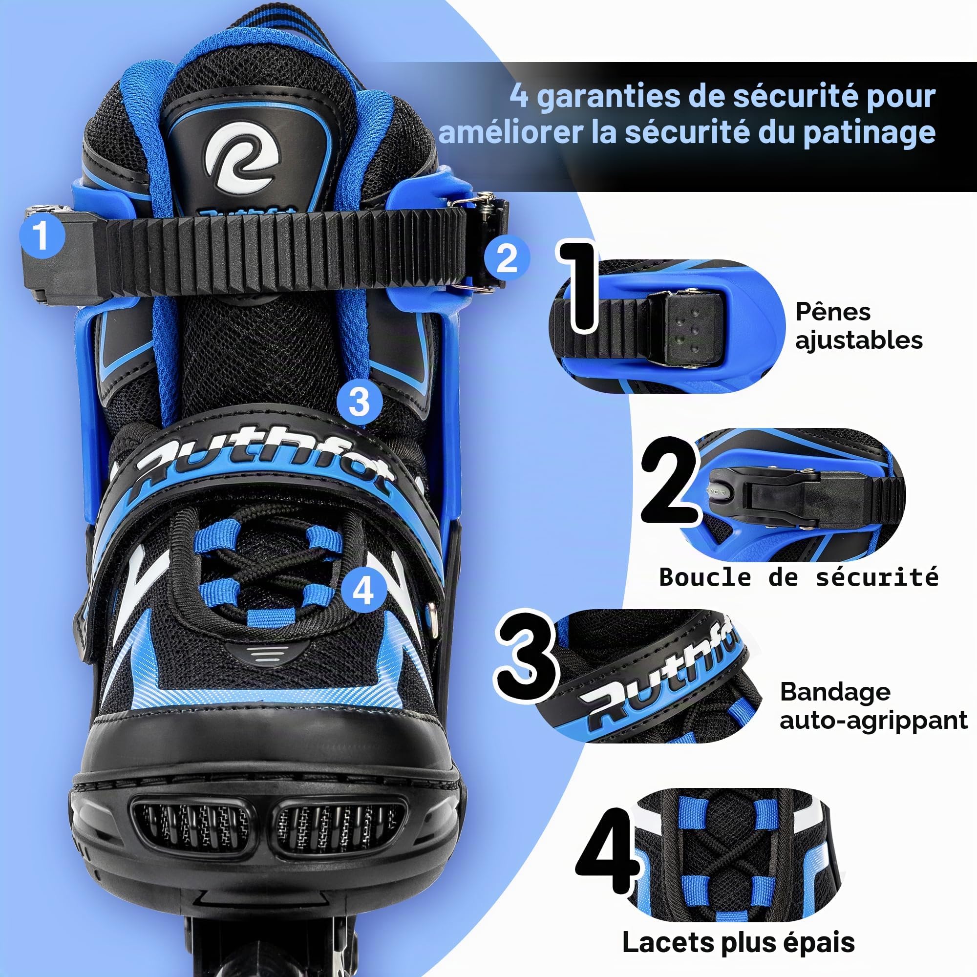 Ruthfot Patins à roulettes réglables pour Enfants, garçons et Filles, Patins Lumineux pour Enfants de 6 à 12 Ans, patines Lumineuses d'extérieur pour Femmes et Hommes
