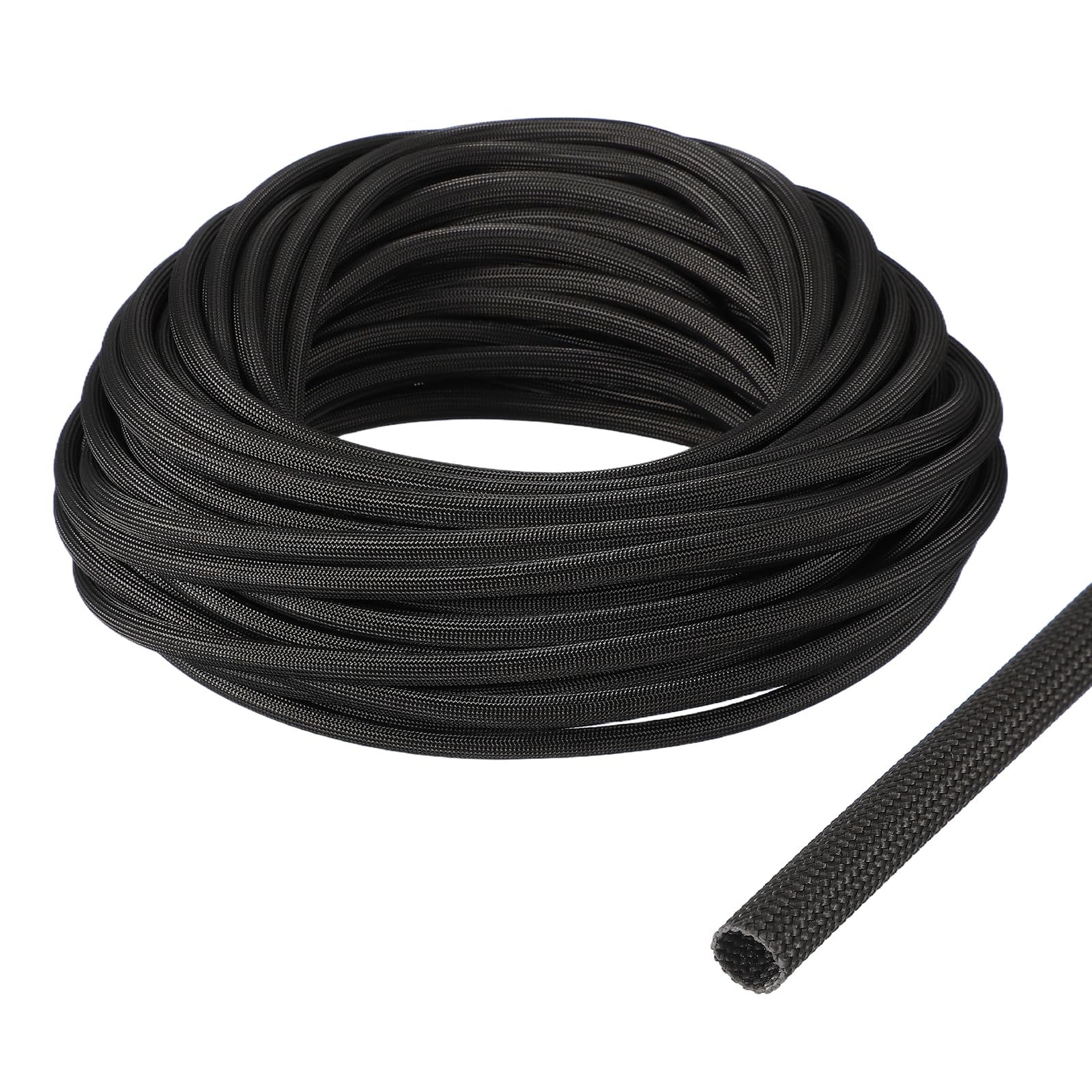 sourcing map Insulation Cable Protector,6mm/0.24 Inch-20m/66 Feet High TEMP Fiberglass Sleeve Black