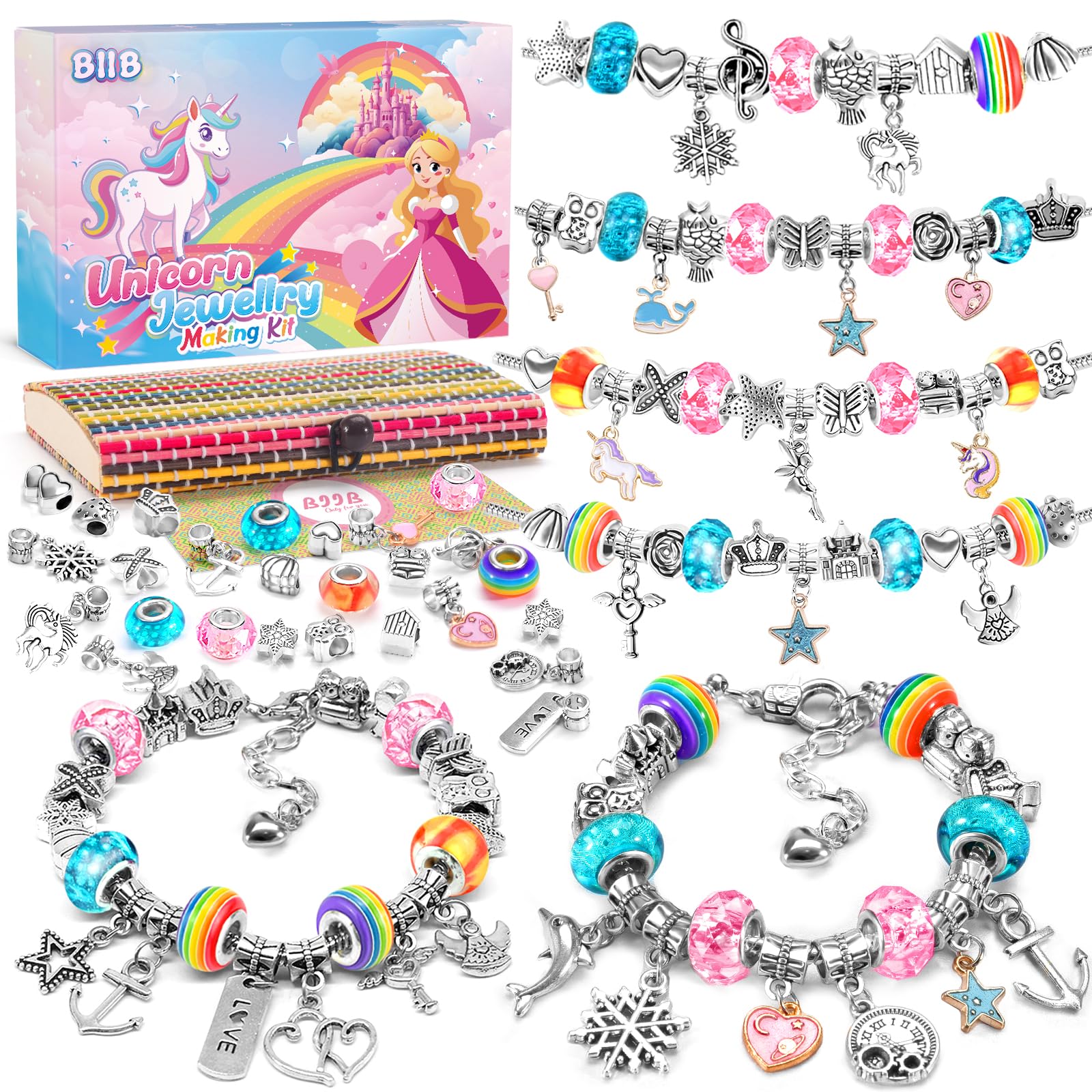 BIIBUnicorn Gifts for Girls, Bracelet Jewellery Making Kit, Stocking Fillers for Teenage Girls Gifts, Arts and Crafts for Kids 5 6 7 8 9 10 Age, Christmas Gifts Birthday Presents