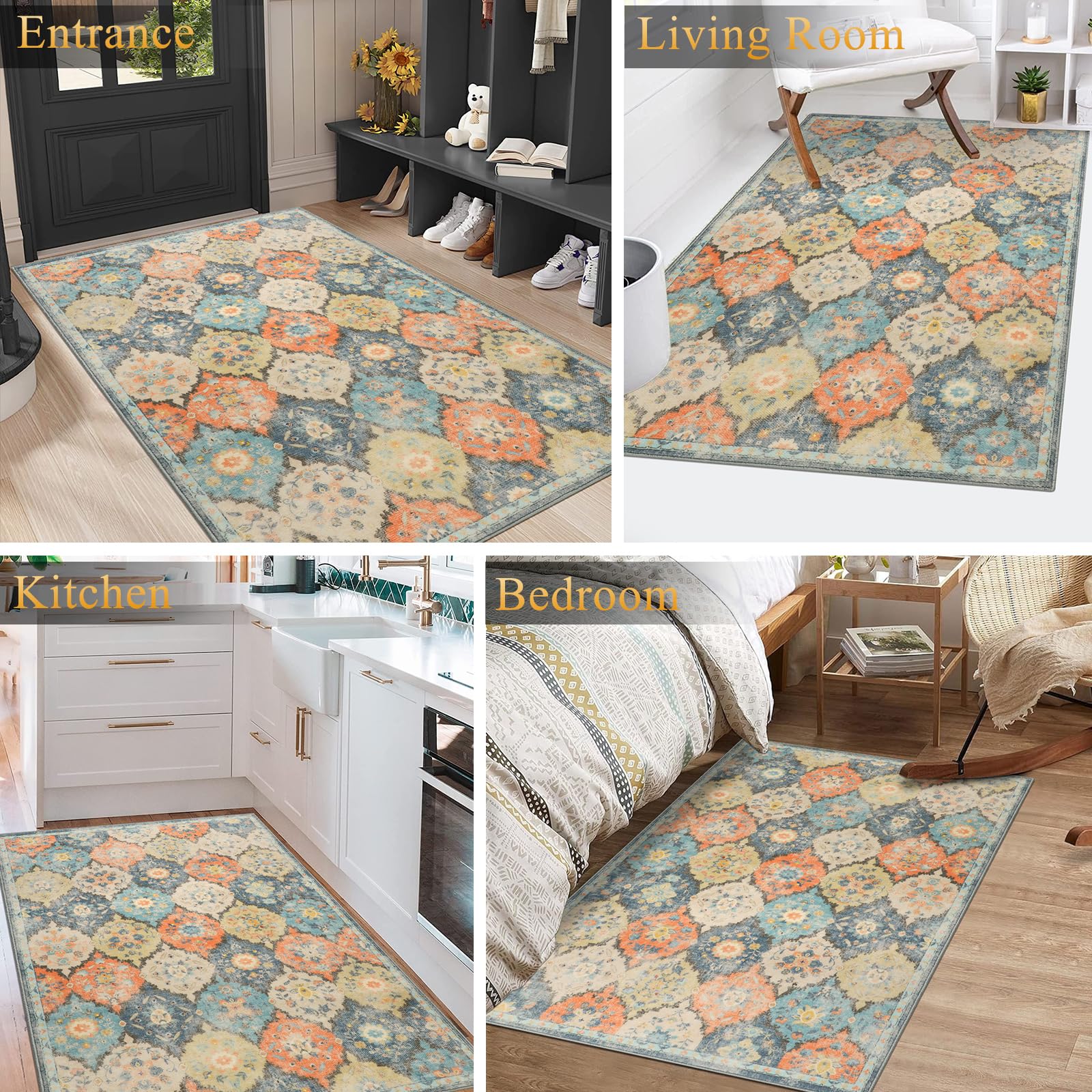 Cekene Door Mat Indoor Outdoor 80x120cm Trellis Entrance Floor Mats Non-Slip Doormats Washable Absorbent Dirt Trapper Low Profile Floor Rug for Front Door Kitchen Bedroom - Image 2