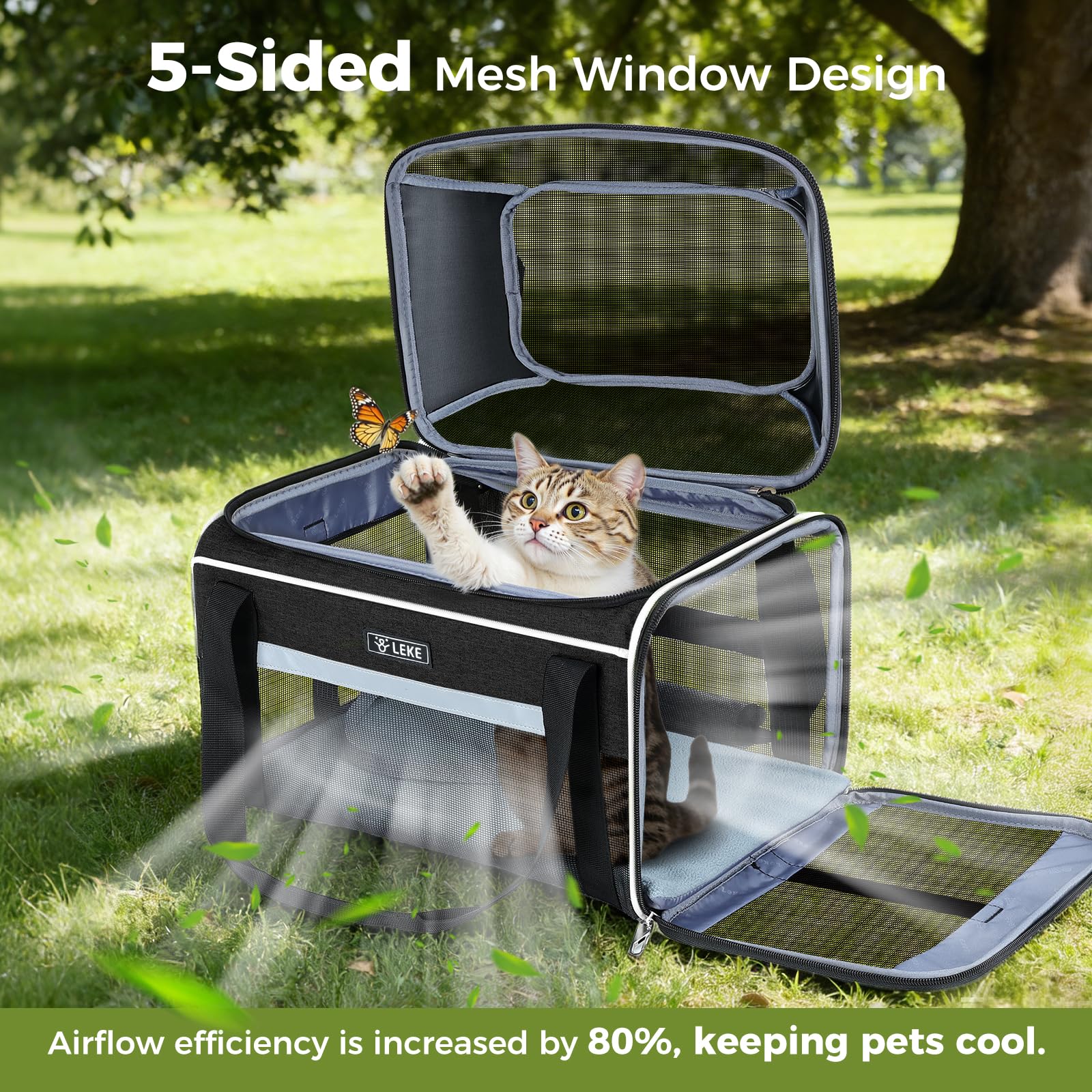 Bolsa de transporte para gatos y perros Lekespring, bolsa para perros y gatos, ampliable hacia arriba, bolsa para gatos hasta 7 kg, caja de transporte para gatos y perros para ir al veterinario en el